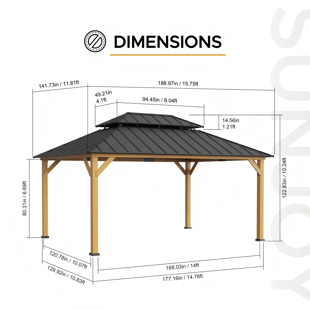 Hampton Double-Roof Cedar Gazebo, 12x16 - Image 3