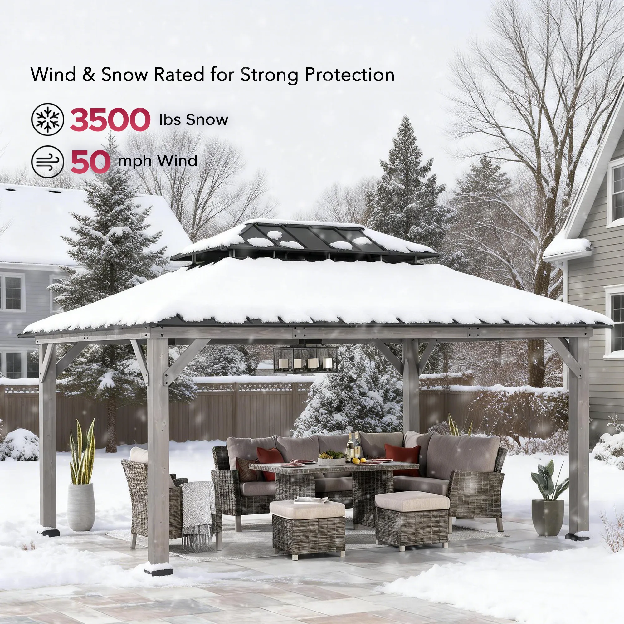 Premium Double-Tier Cedar Gazebo 12' x 16' - Driftwood Cedar - Image 10