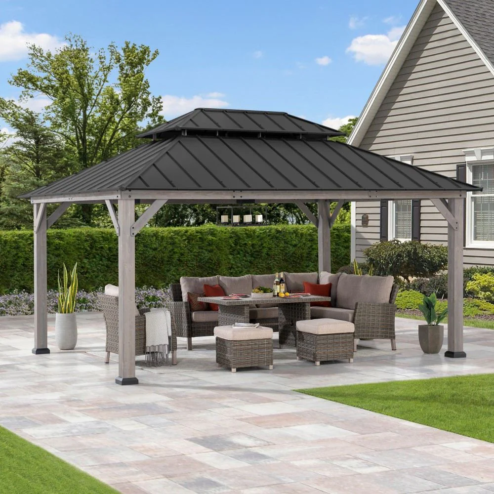 Premium Double-Tier Cedar Gazebo 12' x 16' - Driftwood Cedar - Image 12