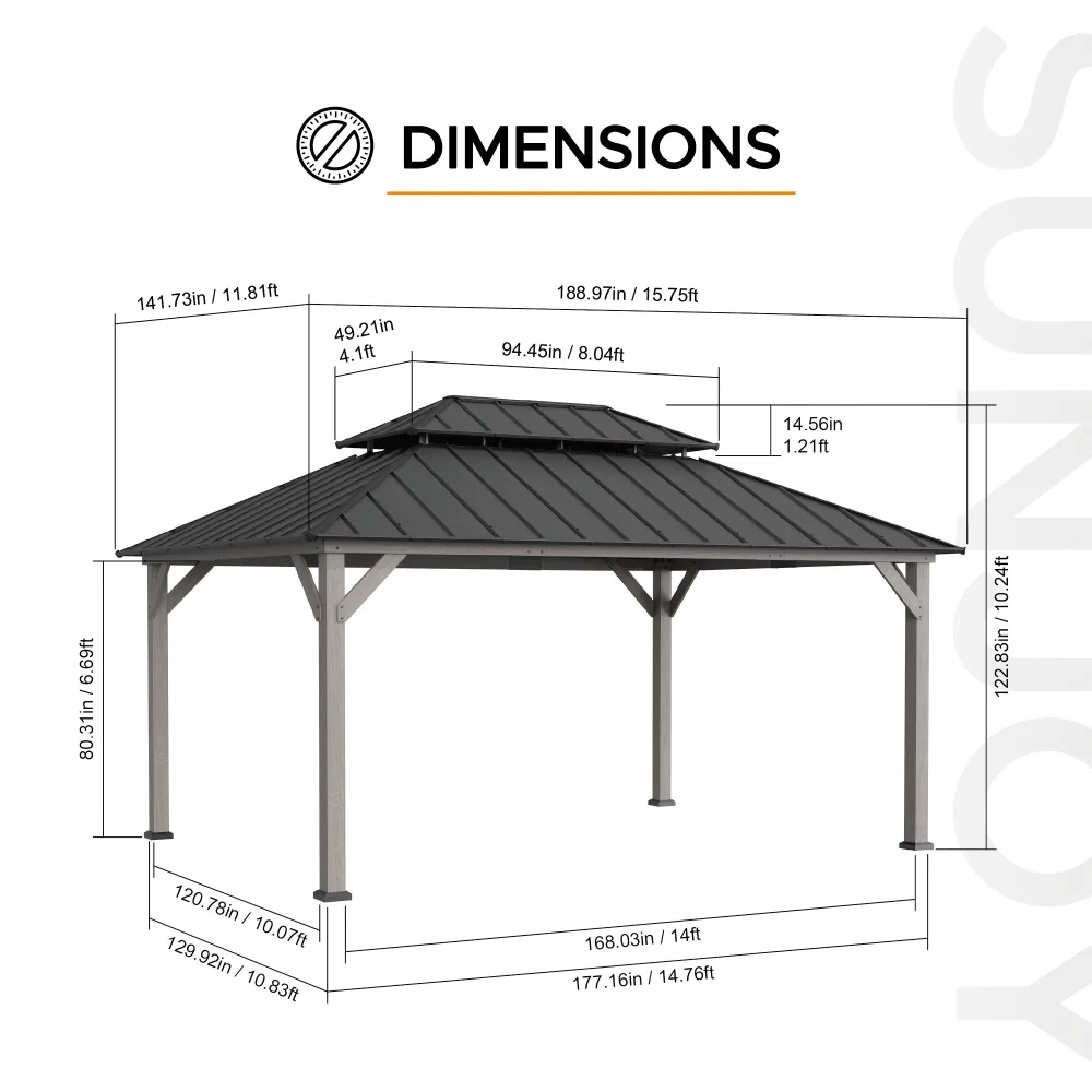 Premium Double-Tier Cedar Gazebo 12' x 16' - Driftwood Cedar - Image 4