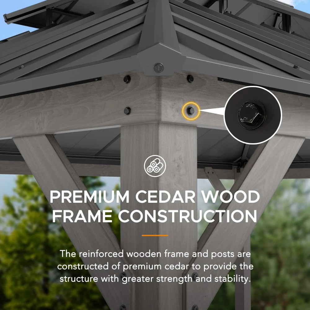 Premium Double-Tier Cedar Gazebo 12' x 16' - Driftwood Cedar - Image 6