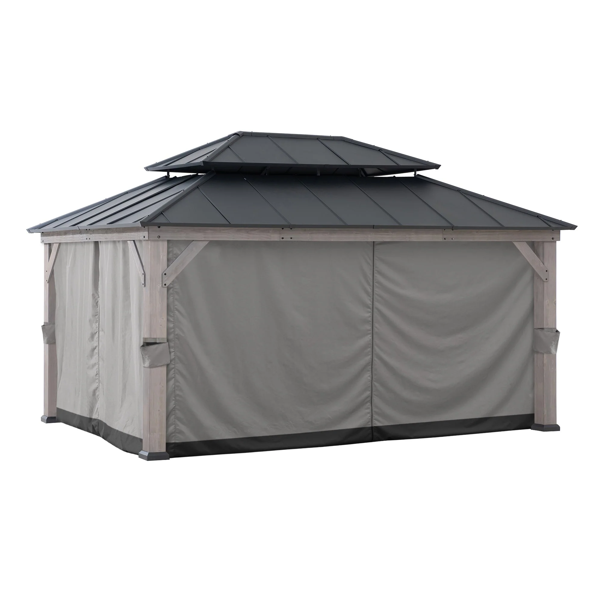 Gazebo Curtain for Outdoor 12 ft. x 16 ft. Hard Top Gazebo - Gray