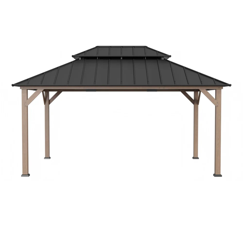 Premium Double-Tier Cedar Gazebo 12' x 16' - Weathered Cedar - Image 11