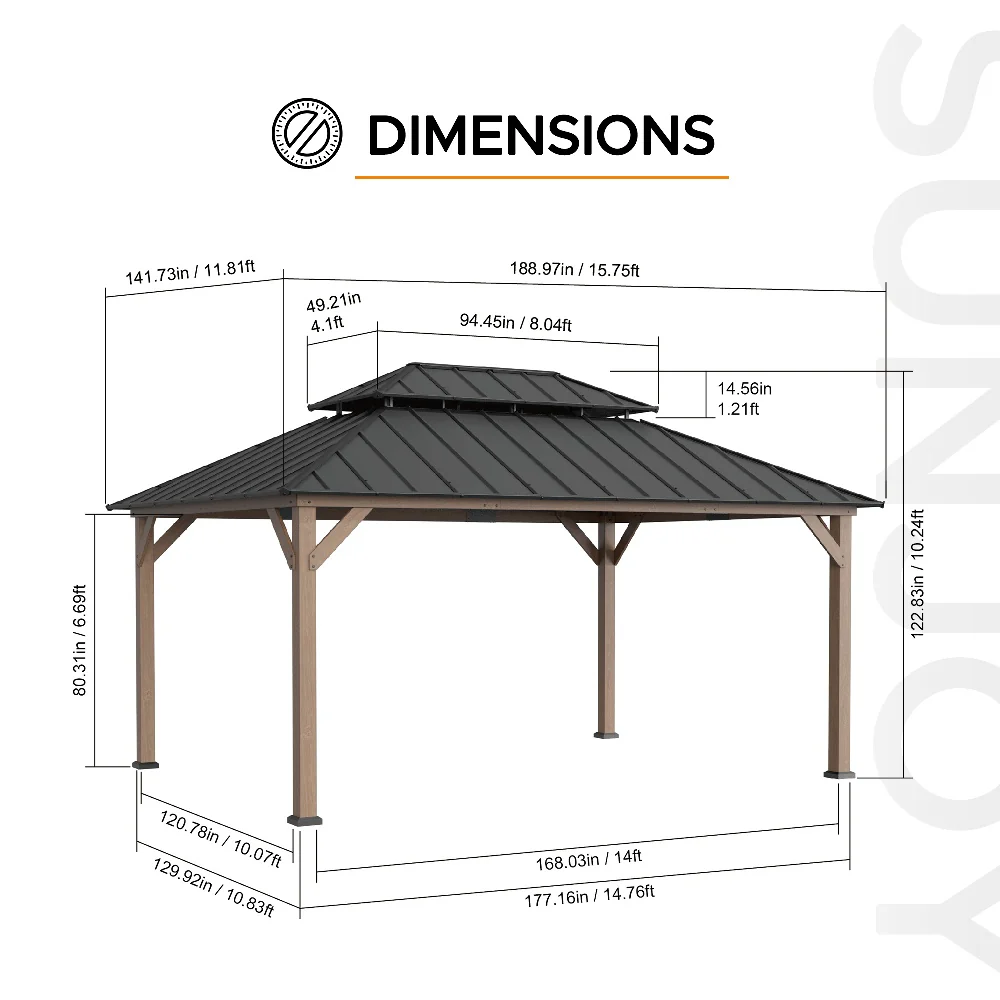 Premium Double-Tier Cedar Gazebo 12' x 16' - Weathered Cedar - Image 3