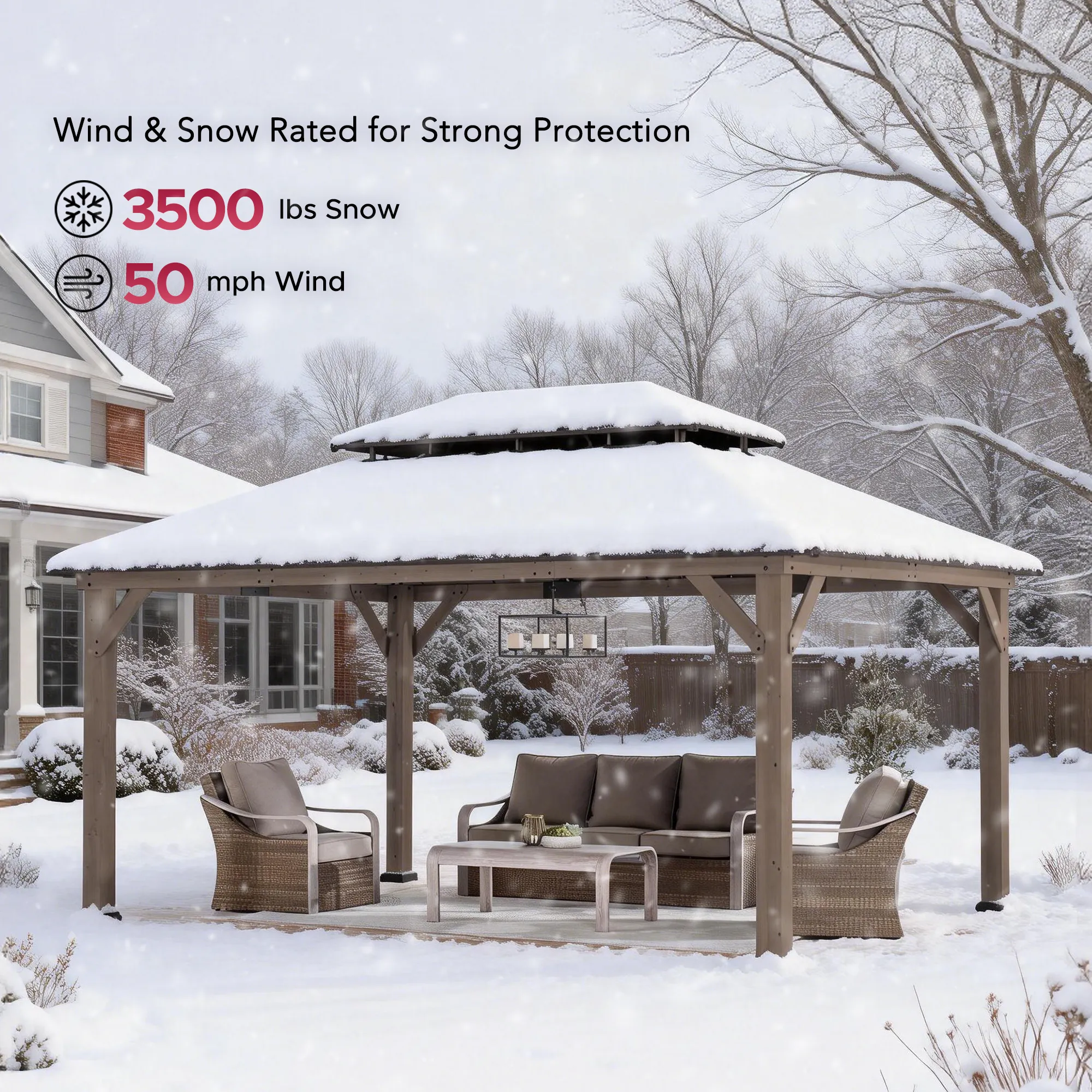 Premium Double-Tier Cedar Gazebo 12' x 16' - Weathered Cedar - Image 4