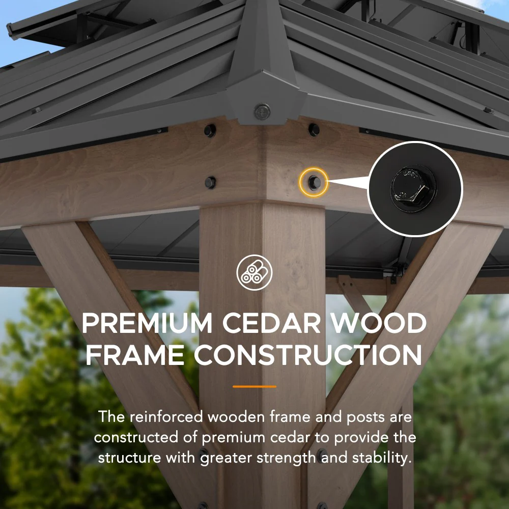 Premium Double-Tier Cedar Gazebo 12' x 16' - Weathered Cedar - Image 6
