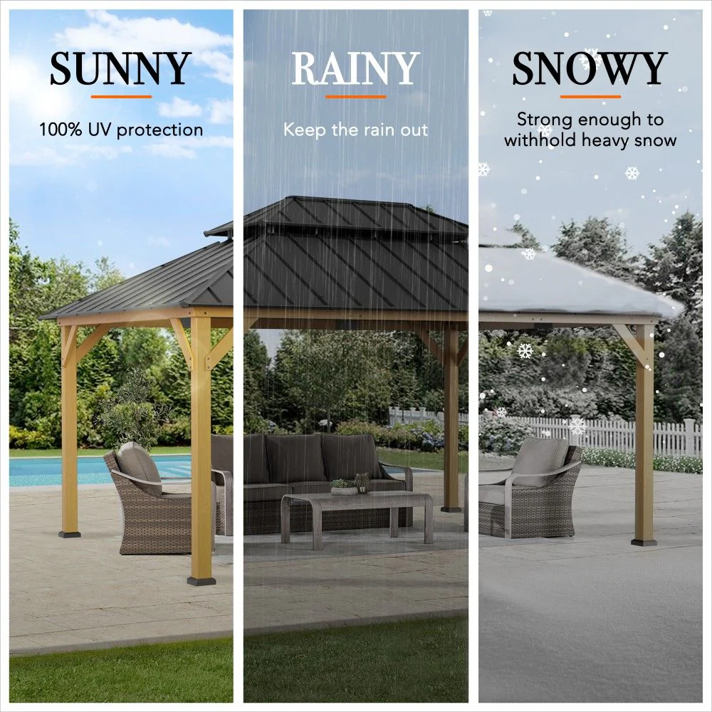 Premium Double-Tier Cedar Gazebo 12' x 16' - Weathered Cedar - Image 9
