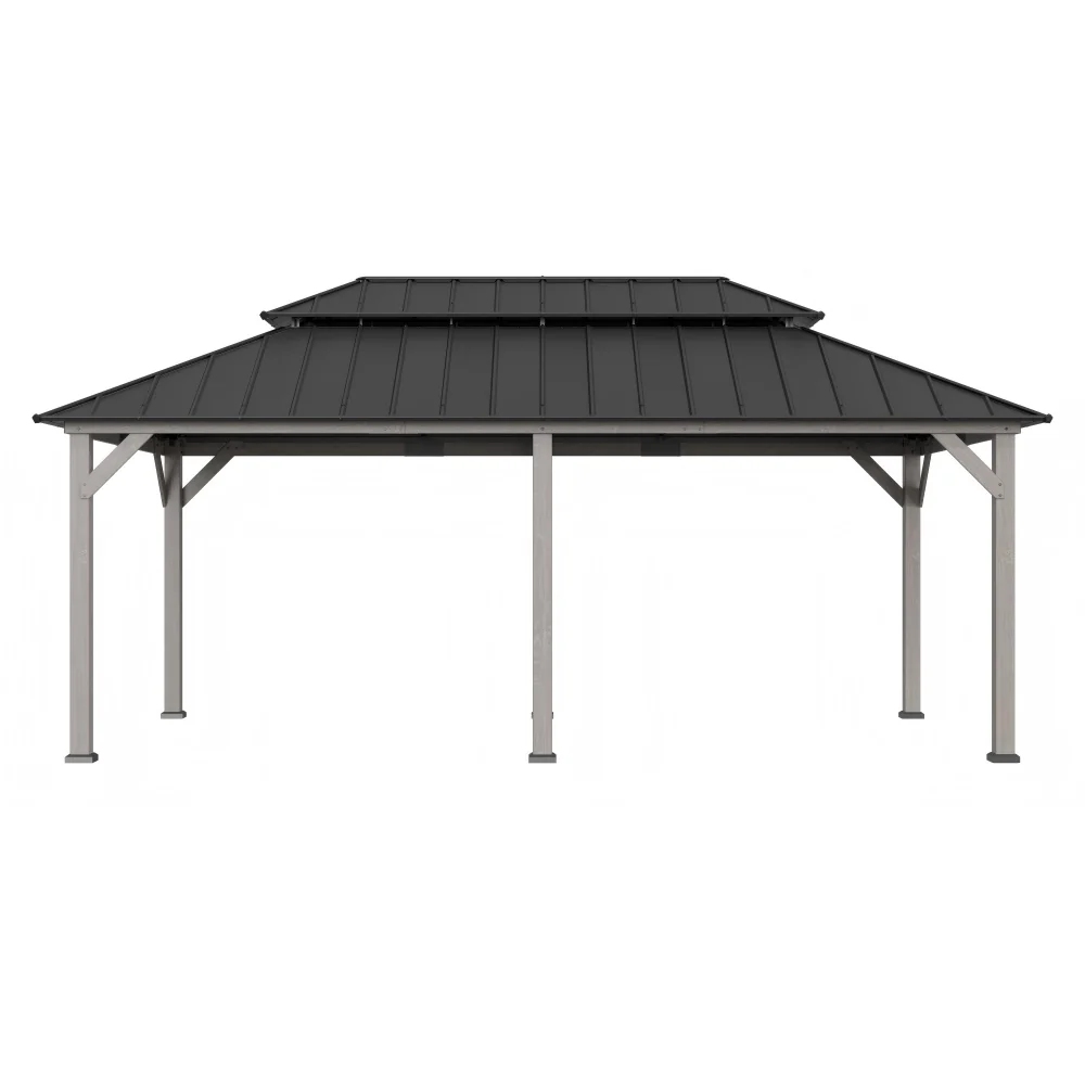Double-Tier Wooden Hardtop Gazebo 12' x 20' - Driftwood Cedar - Image 13