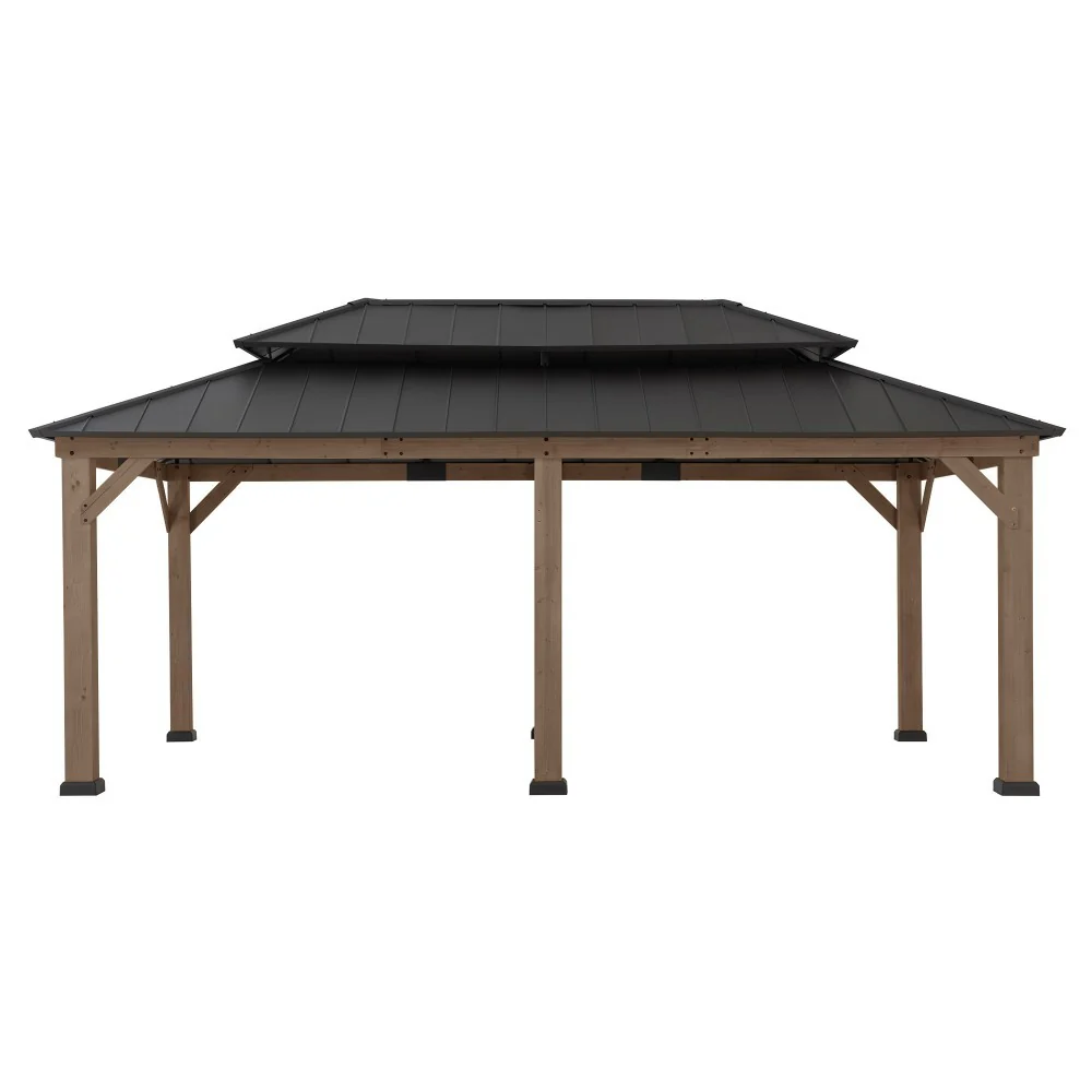 Double-Tier Wooden Hardtop Gazebo 12' x 20' - Weathered Cedar - Image 12