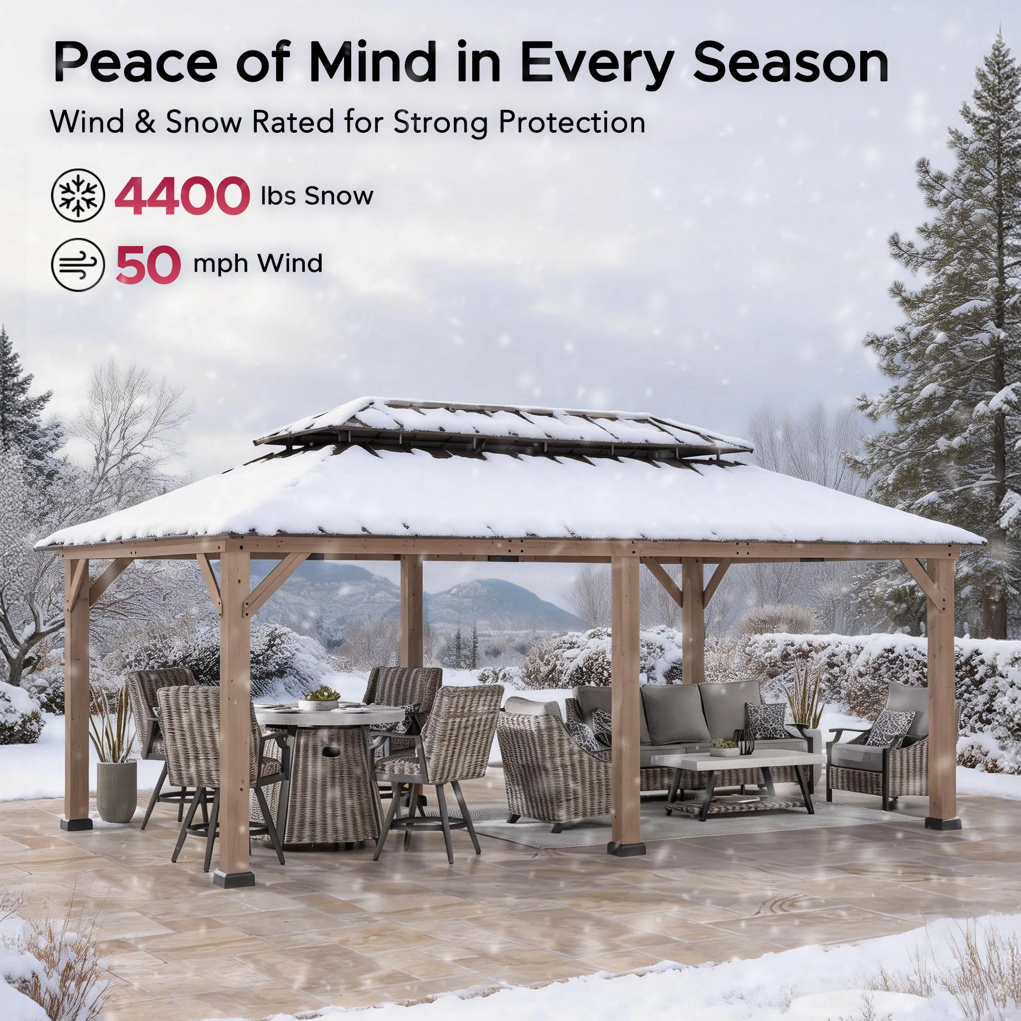 Double-Tier Wooden Hardtop Gazebo 12' x 20' - Weathered Cedar - Image 5