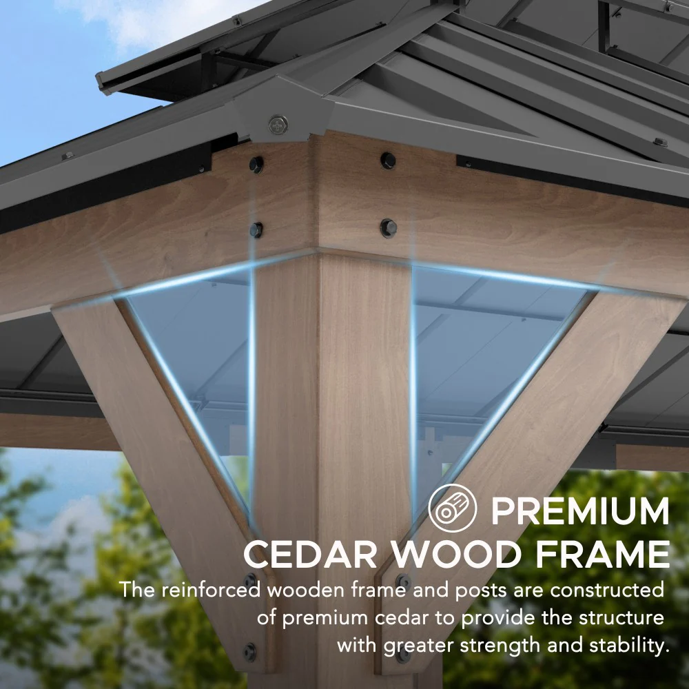Double-Tier Wooden Hardtop Gazebo 12' x 20' - Weathered Cedar - Image 7