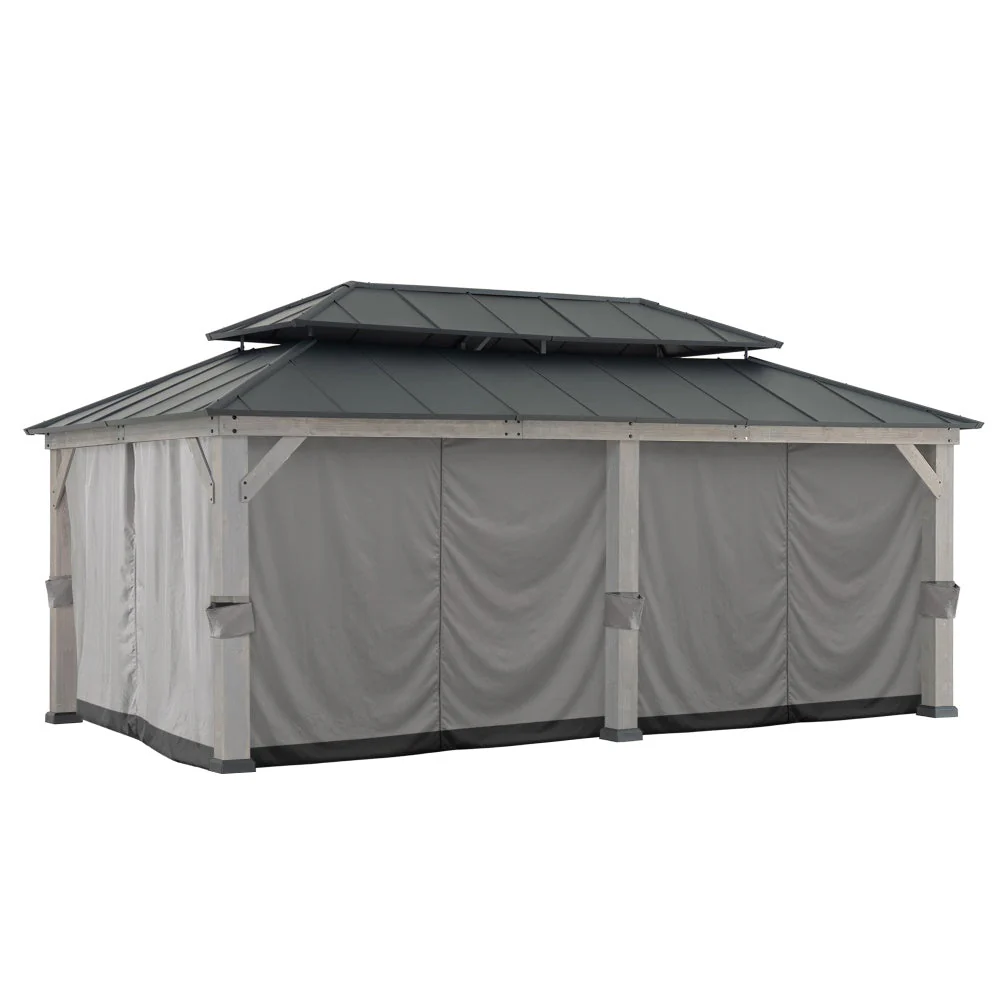 Gazebo Privacy Curtain for 12 ft. x 20 ft. Patio Wooden Gazebo - Gray