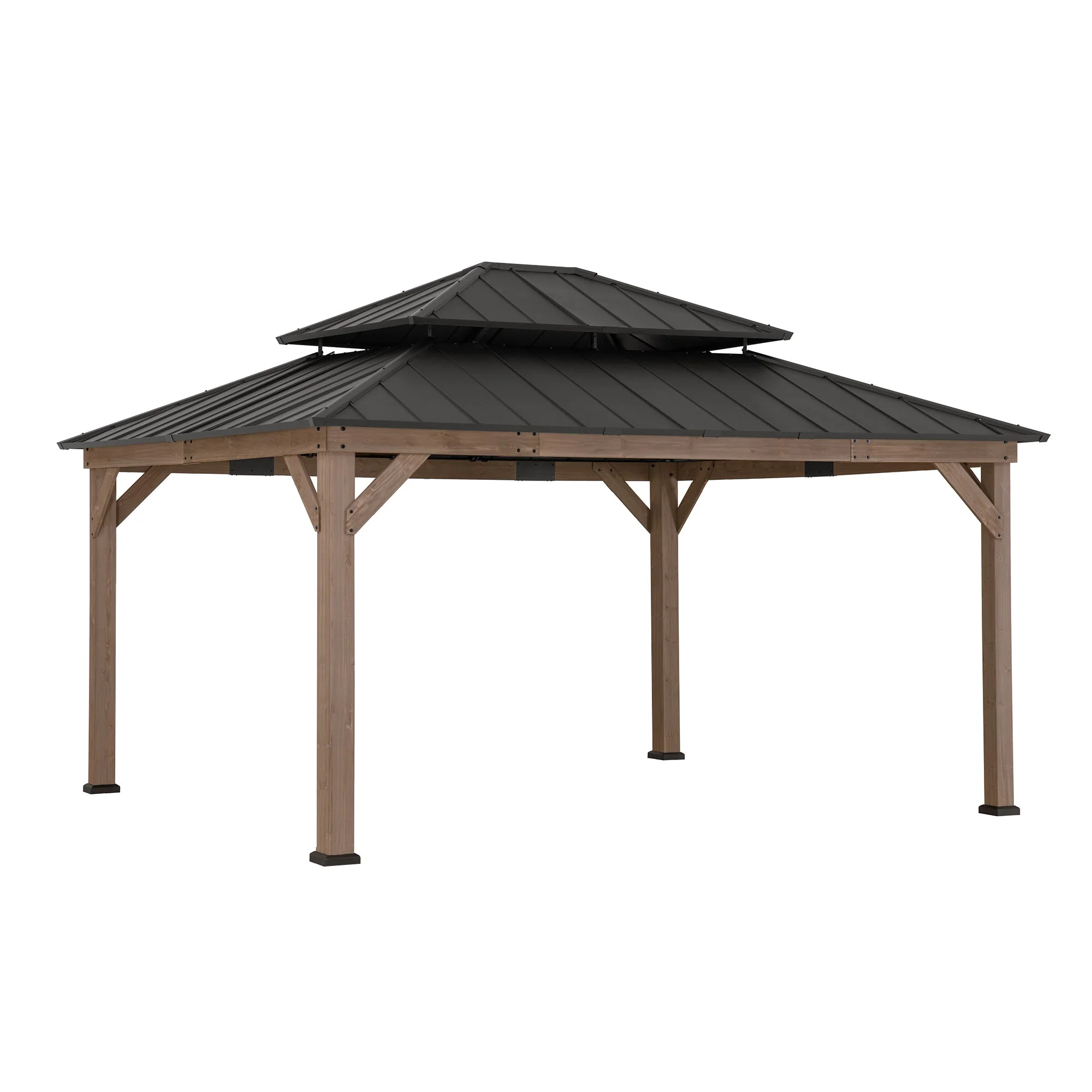 Grand Double-Tier Wooden Gazebo 13' x 15' - Weathered Cedar - Image 12