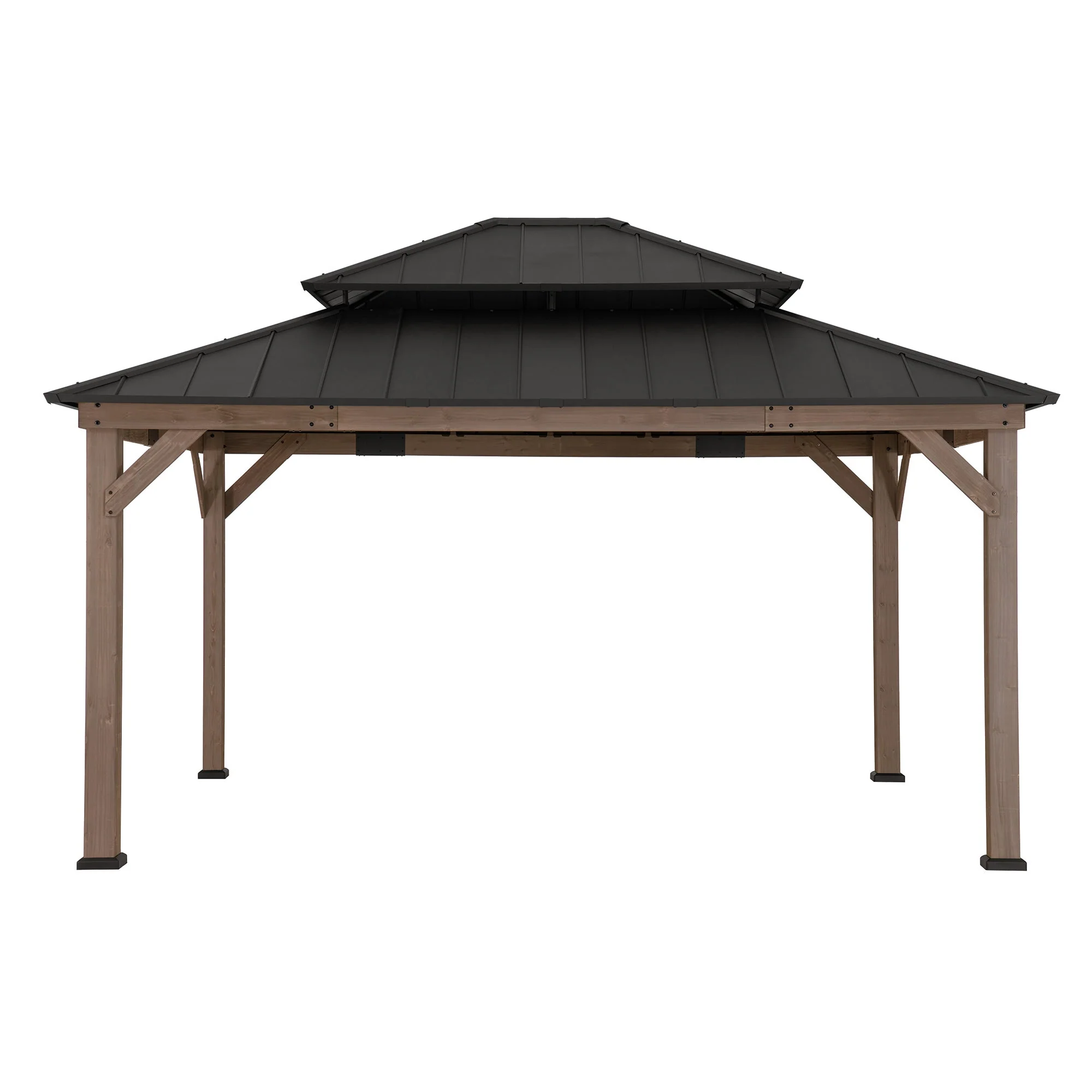Grand Double-Tier Wooden Gazebo 13' x 15' - Weathered Cedar - Image 13