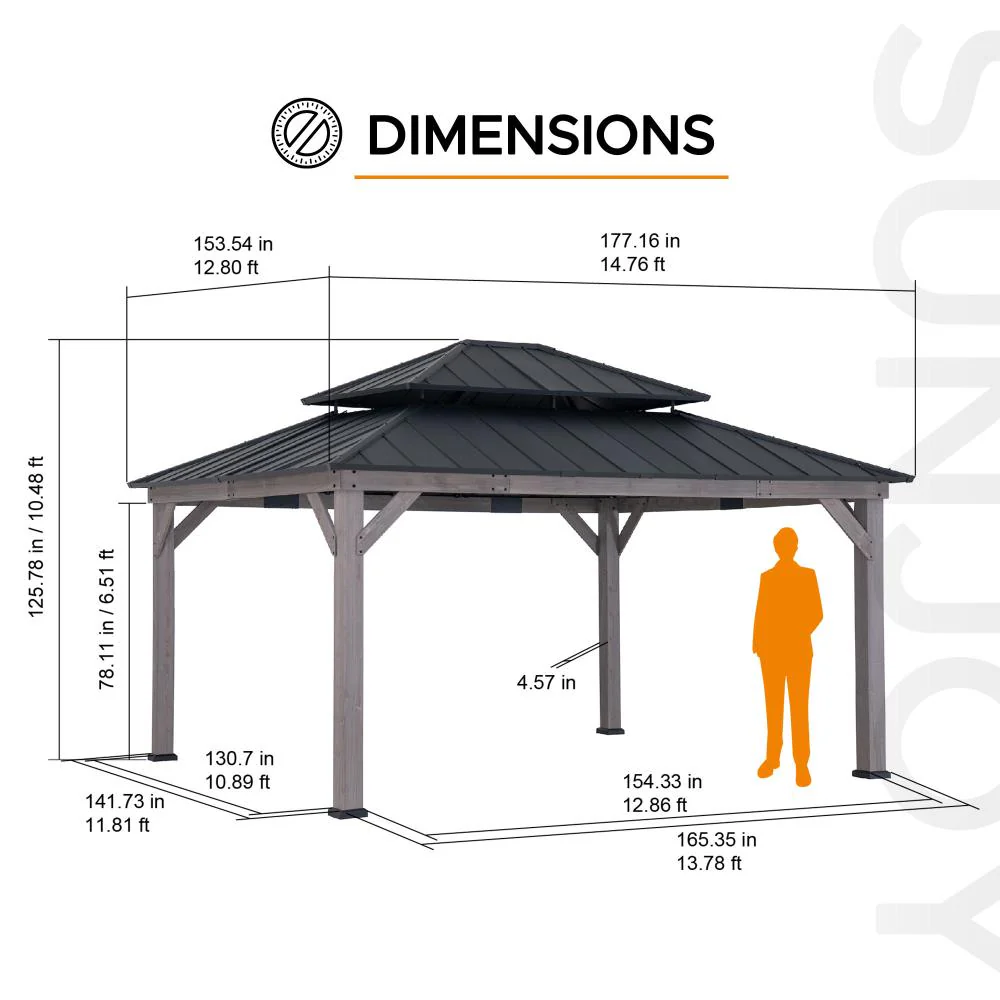 Grand Double-Tier Wooden Gazebo 13' x 15' - Weathered Cedar - Image 3