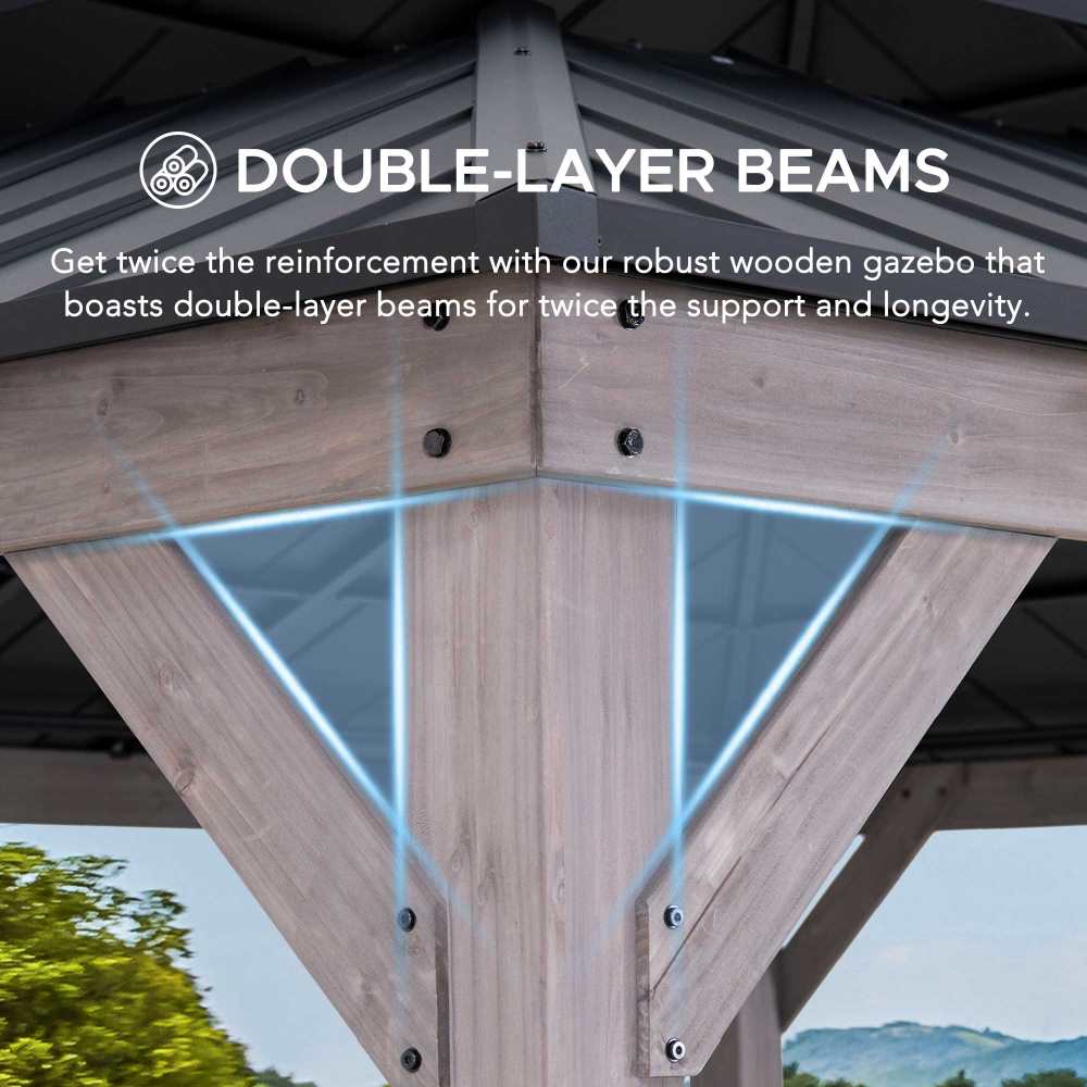 Grand Double-Tier Wooden Gazebo 13' x 15' - Weathered Cedar - Image 6