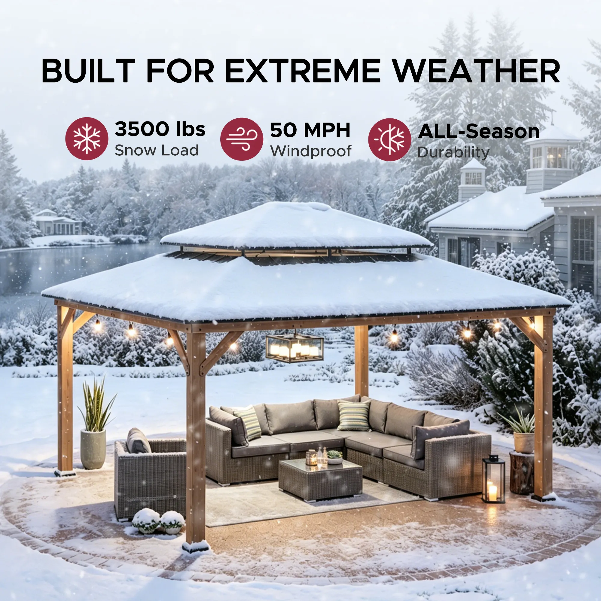 Grand Double-Tier Wooden Gazebo 13' x 15' - Weathered Cedar - Image 9