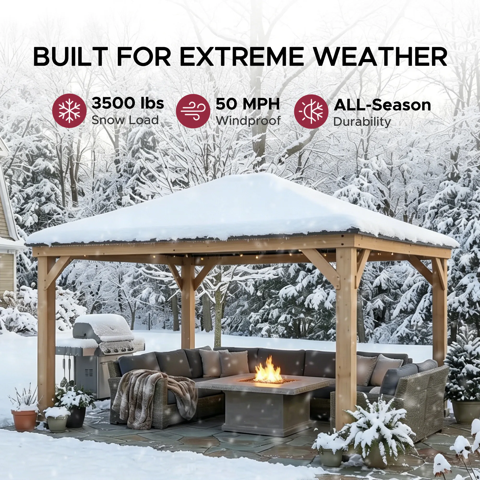 Classic Wooden Hardtop Gazebo 13' x 15' - Natural Cedar - Image 11