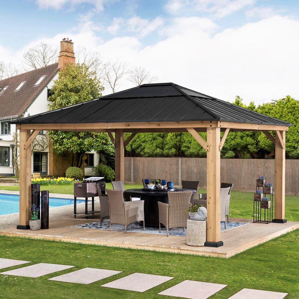 Classic Wooden Hardtop Gazebo 13' x 15' - Natural Cedar - Image 13