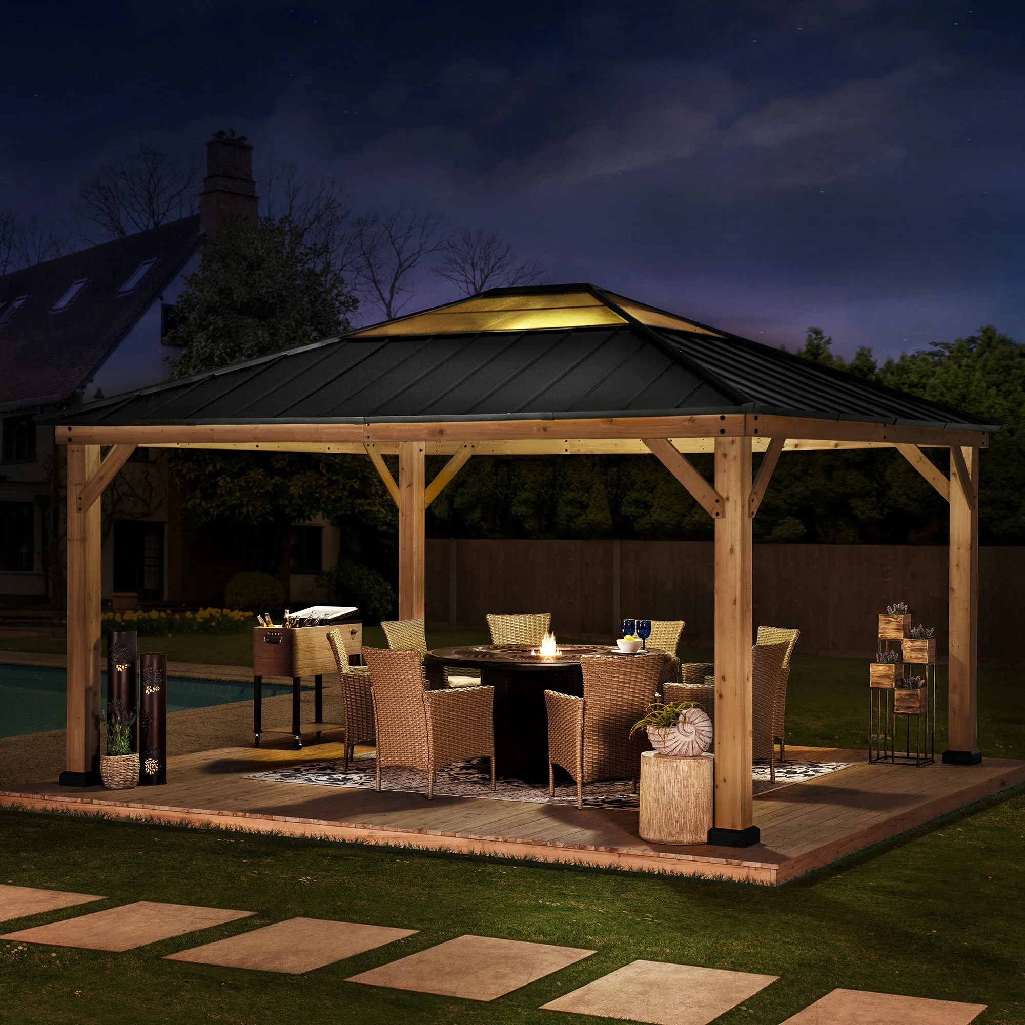 Classic Wooden Hardtop Gazebo 13' x 15' - Natural Cedar - Image 14