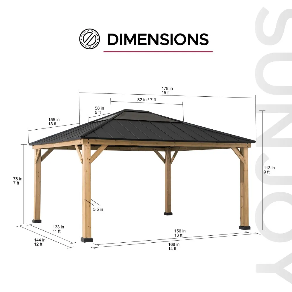 Classic Wooden Hardtop Gazebo 13' x 15' - Natural Cedar - Image 3