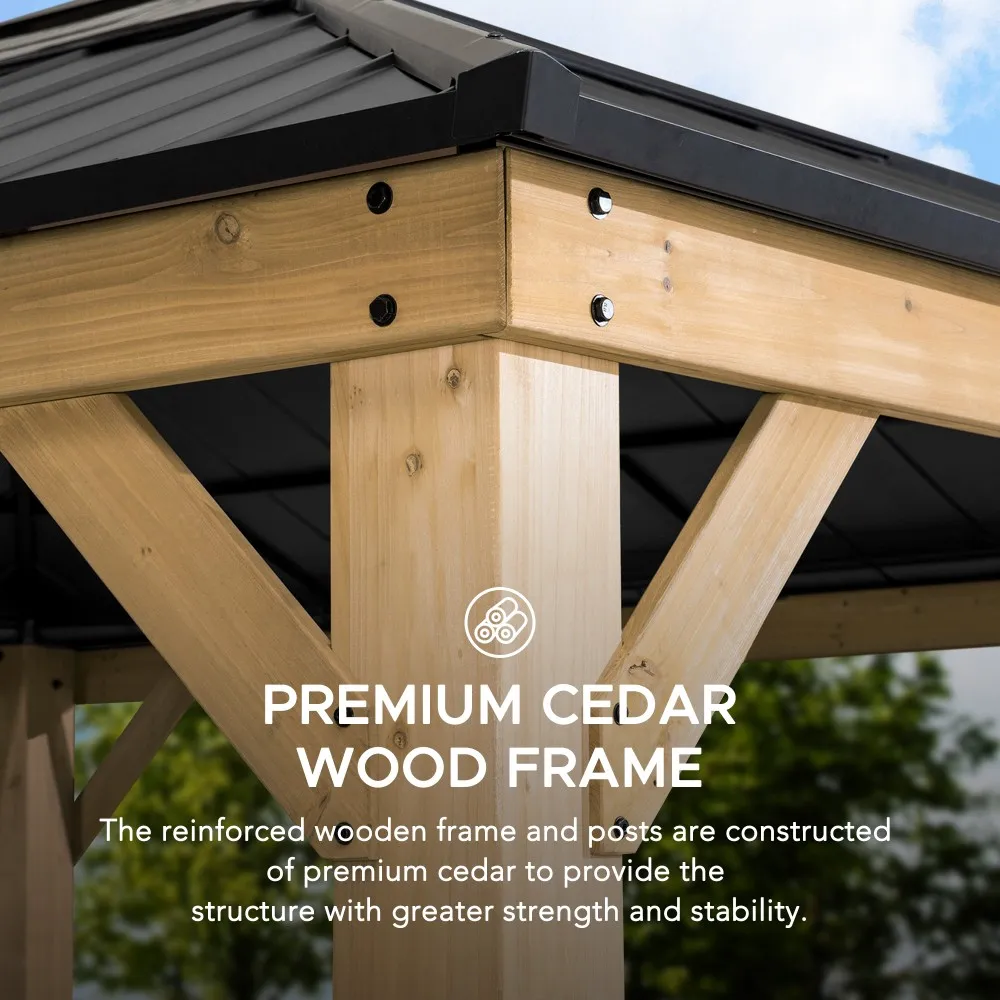 Classic Wooden Hardtop Gazebo 13' x 15' - Natural Cedar - Image 7