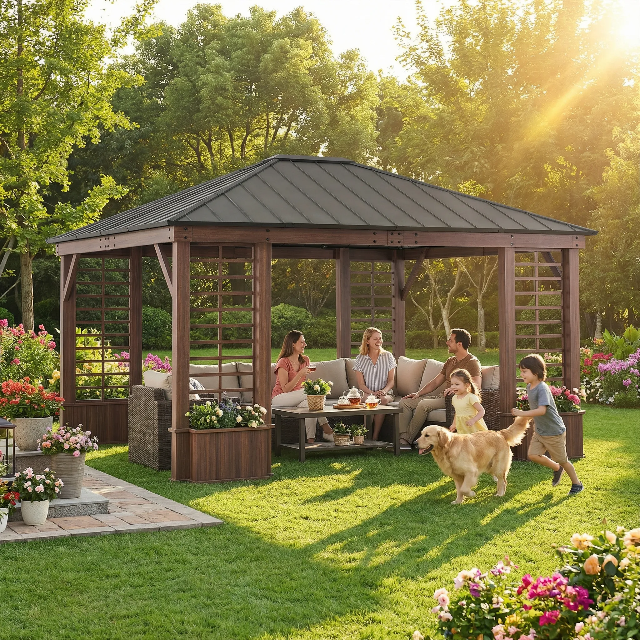 Meridian Planter Gazebo 13' x 15' - Shadow Black