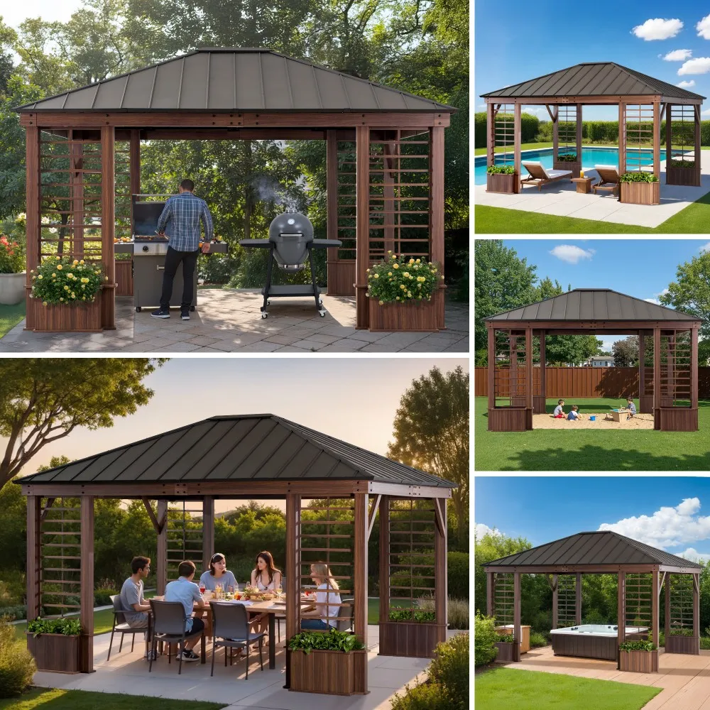 Meridian Planter Gazebo 13' x 15' - Shadow Black - Image 12