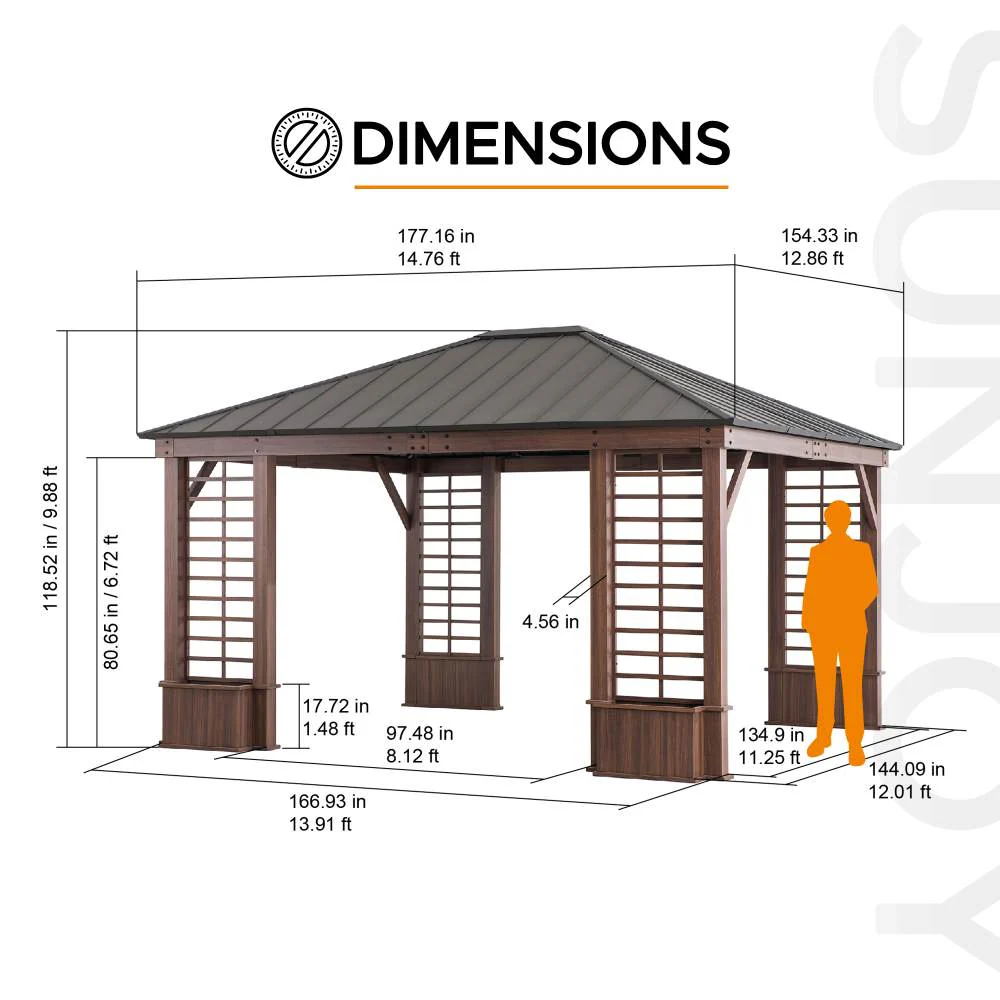 Meridian Planter Gazebo 13' x 15' - Shadow Black - Image 3