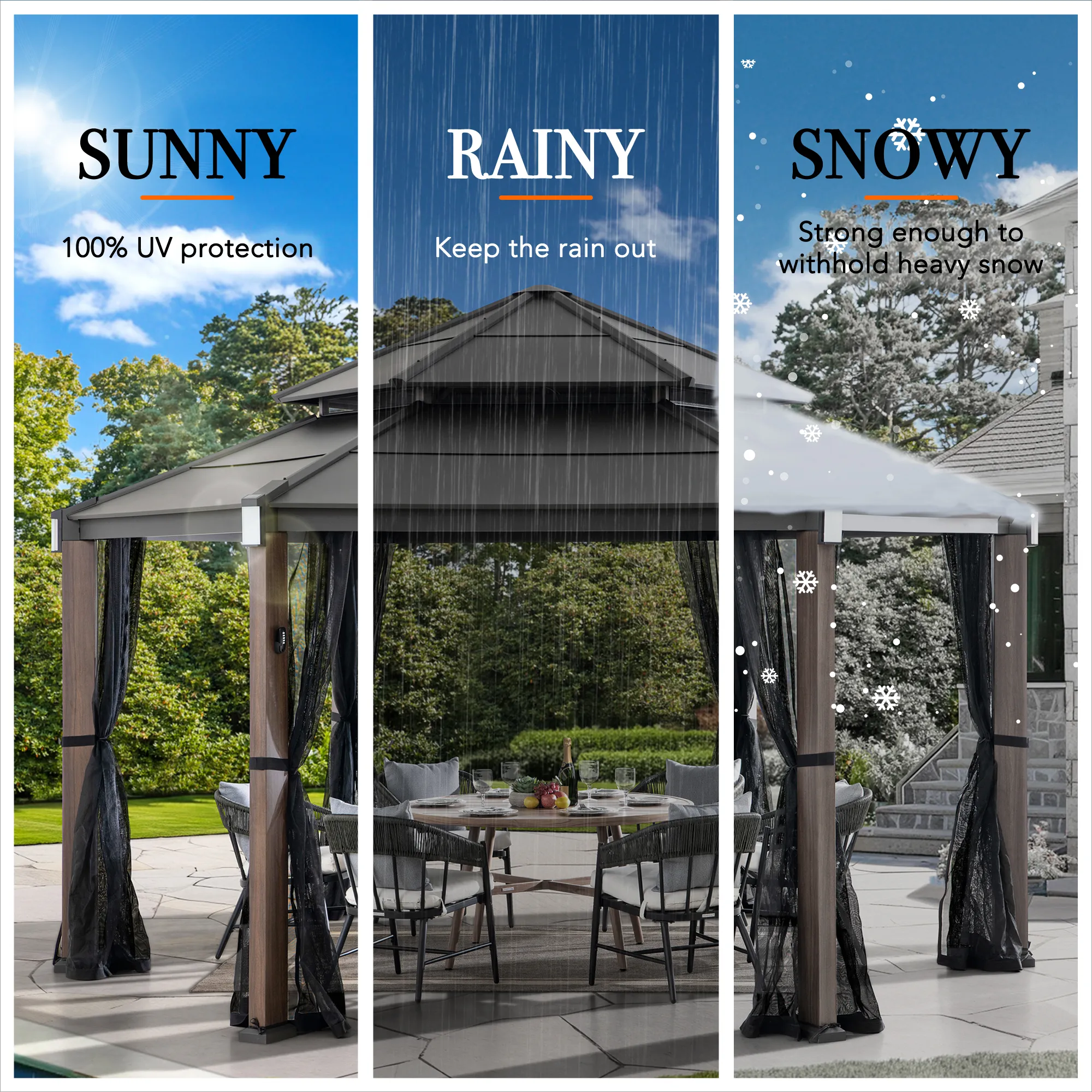 Ashland Solar Hexagon Hardtop Gazebo 15' x 15' - Woodgrain - Image 14