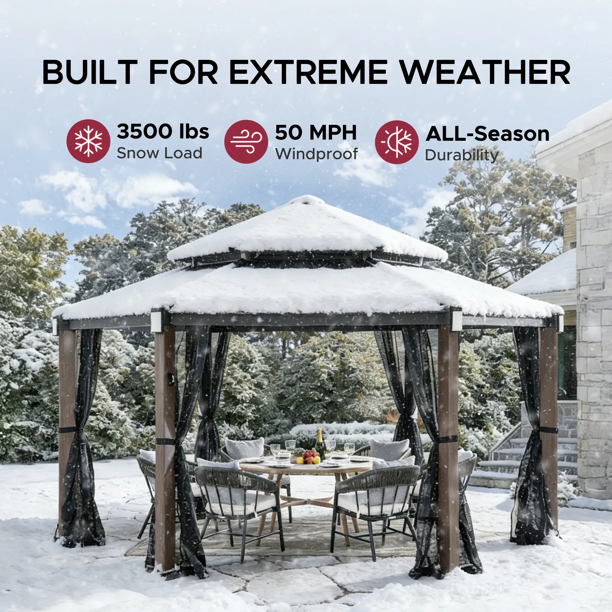 Ashland Solar Hexagon Hardtop Gazebo 15' x 15' - Woodgrain - Image 15