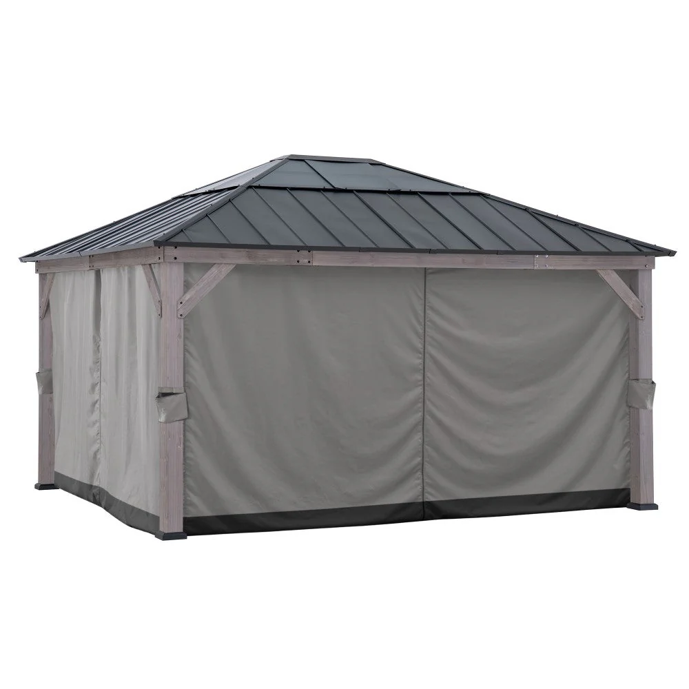 Gazebo Curtains for 13 ft. x 15 ft. Wood-Framed Gazebos - Gray