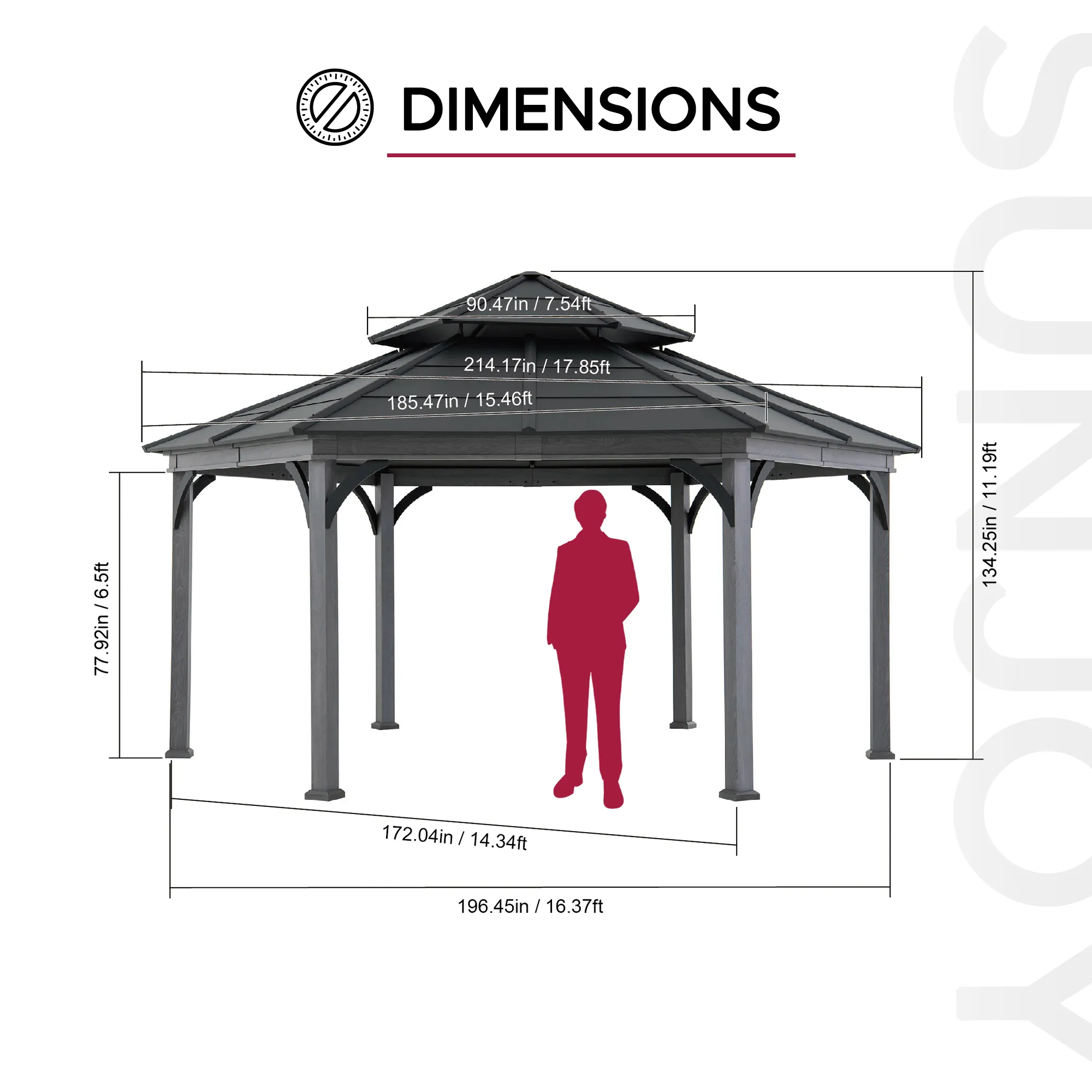 SUNJOY Ashland Hexagon Hardtop Gazebo - Image 3