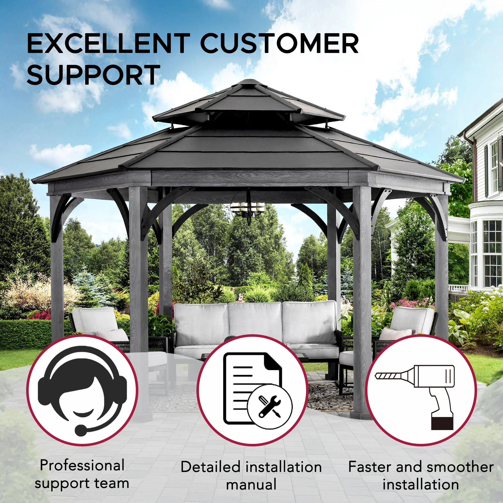 SUNJOY Ashland Hexagon Hardtop Gazebo - Image 9