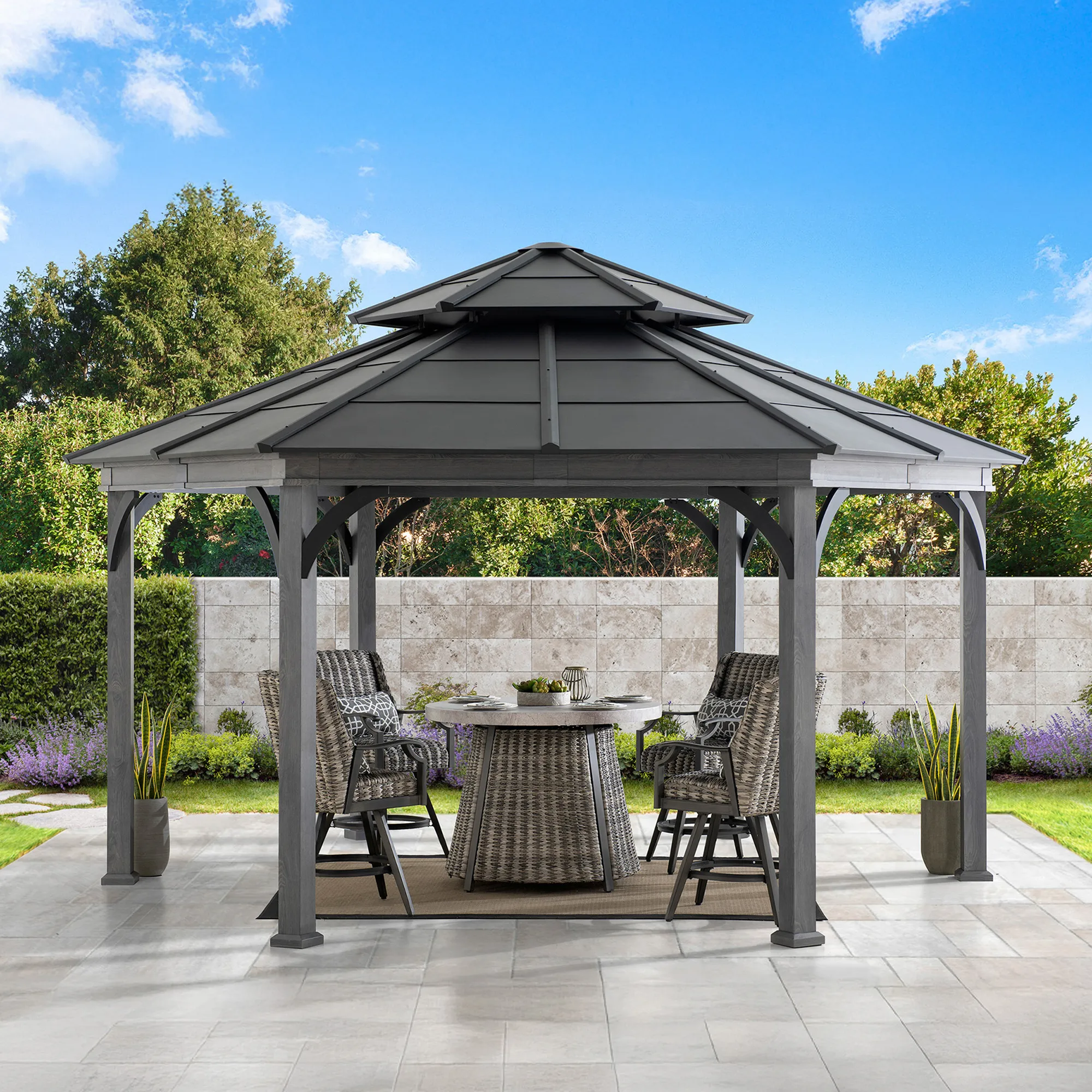 Ashland Hexagon Hardtop Gazebo 18' x 18' - Wood Grain