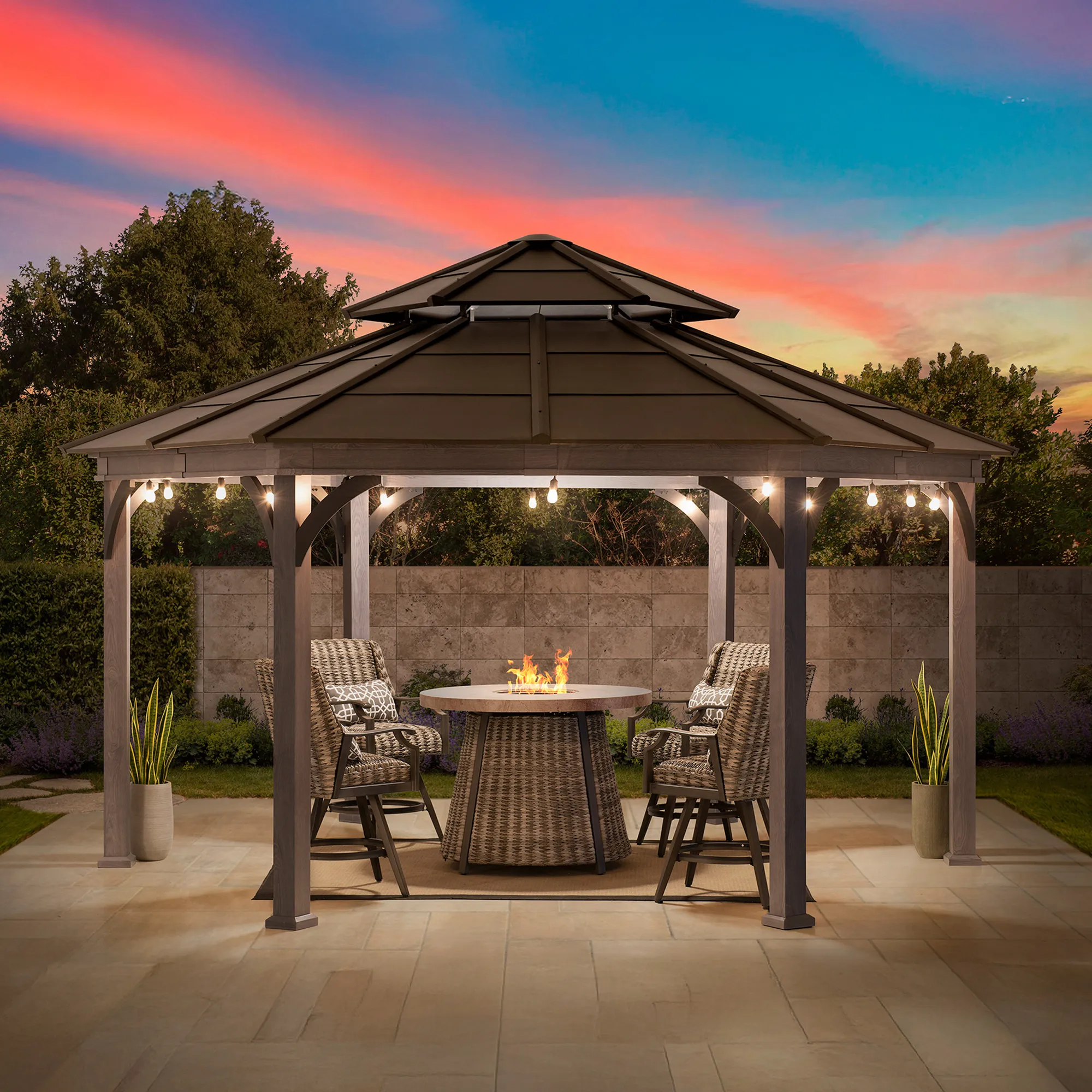 Ashland Hexagon Hardtop Gazebo 18' x 18' - Wood Grain - Image 2