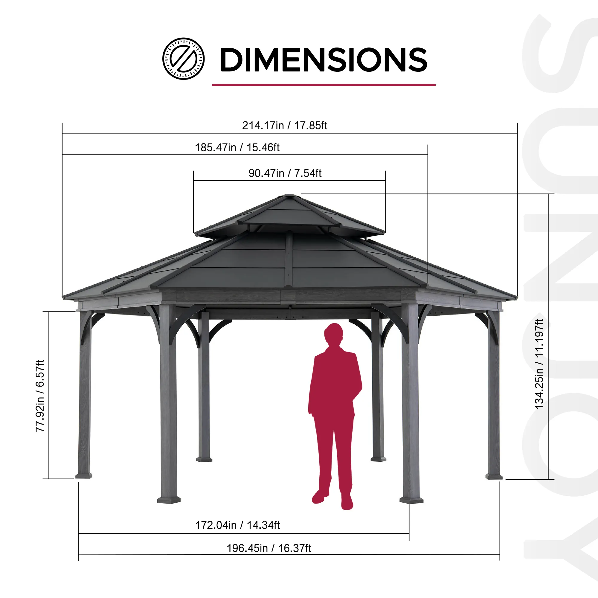 Ashland Hexagon Hardtop Gazebo 18' x 18' - Wood Grain - Image 3