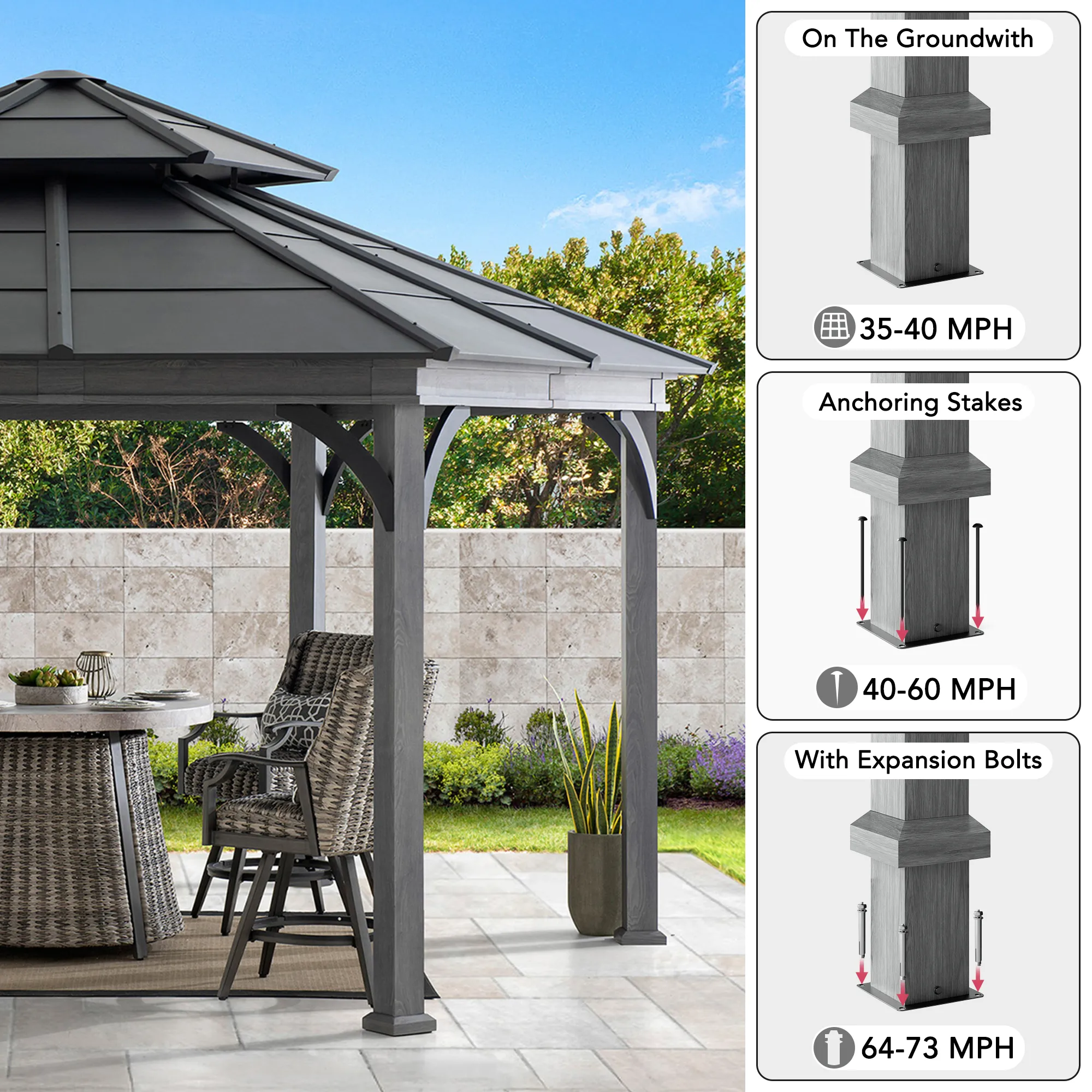 Ashland Hexagon Hardtop Gazebo 18' x 18' - Wood Grain - Image 4