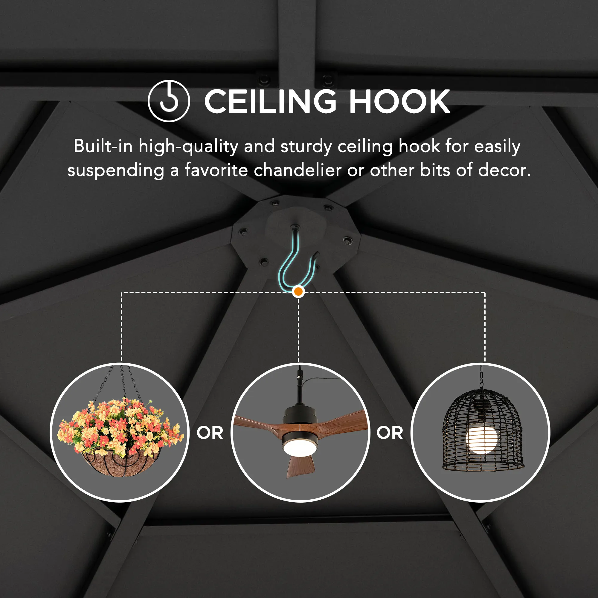 Ashland Hexagon Hardtop Gazebo 18' x 18' - Wood Grain - Image 5