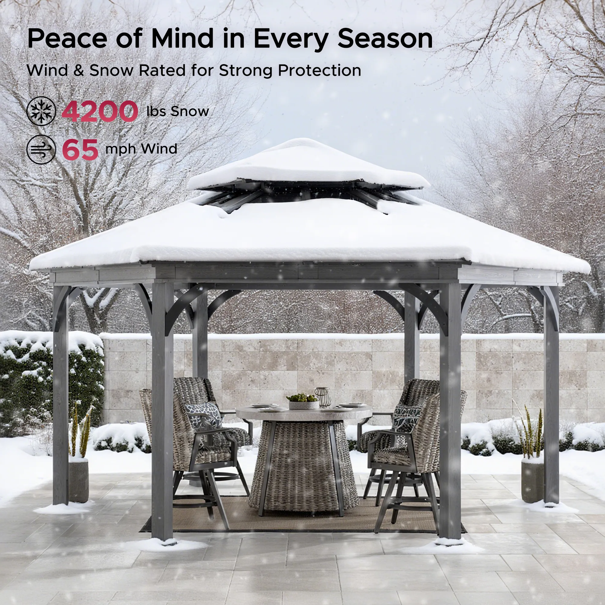 Ashland Hexagon Hardtop Gazebo 18' x 18' - Wood Grain - Image 8