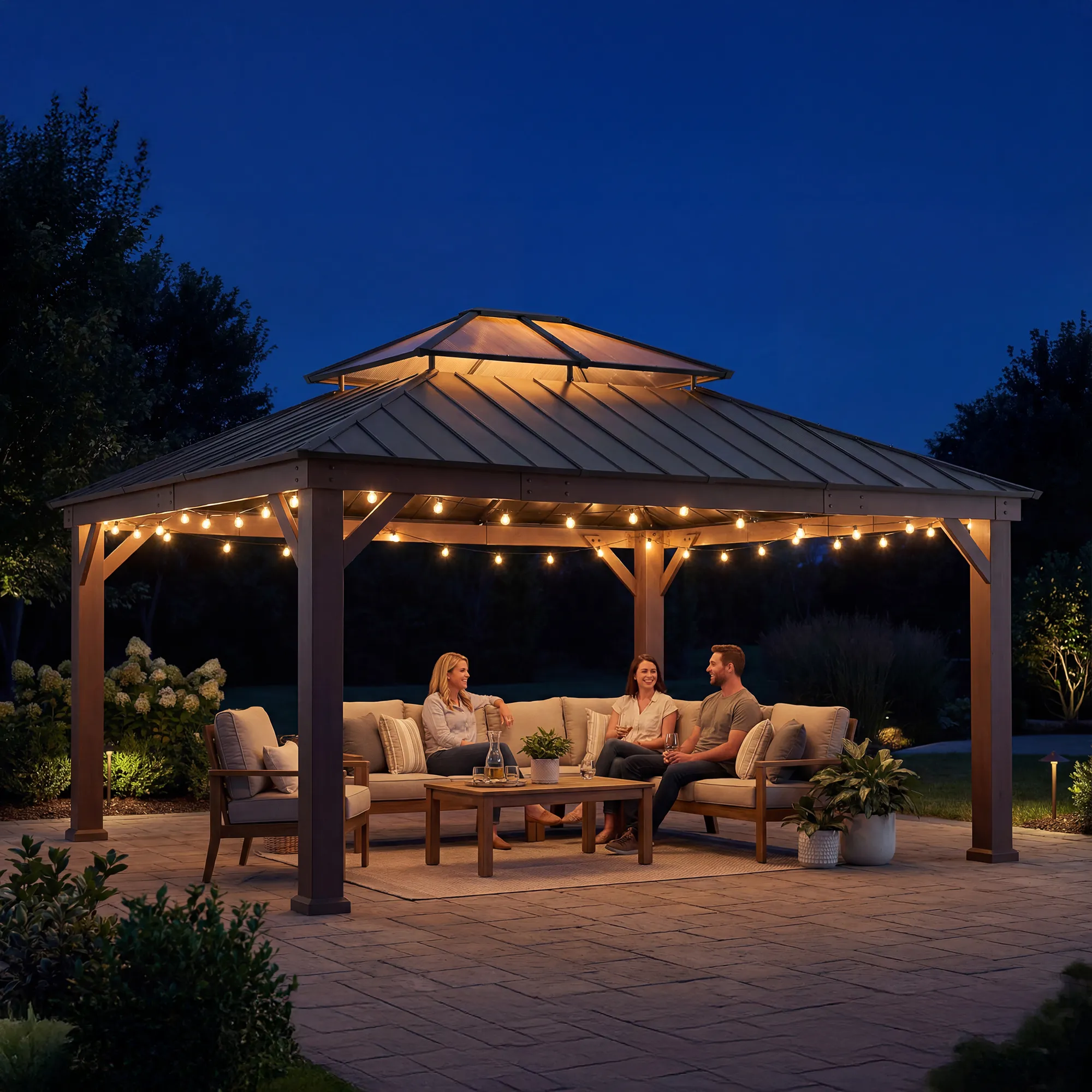 Double-Tier Metal Gazebo 16' x 18' - Wood Grain - Image 14