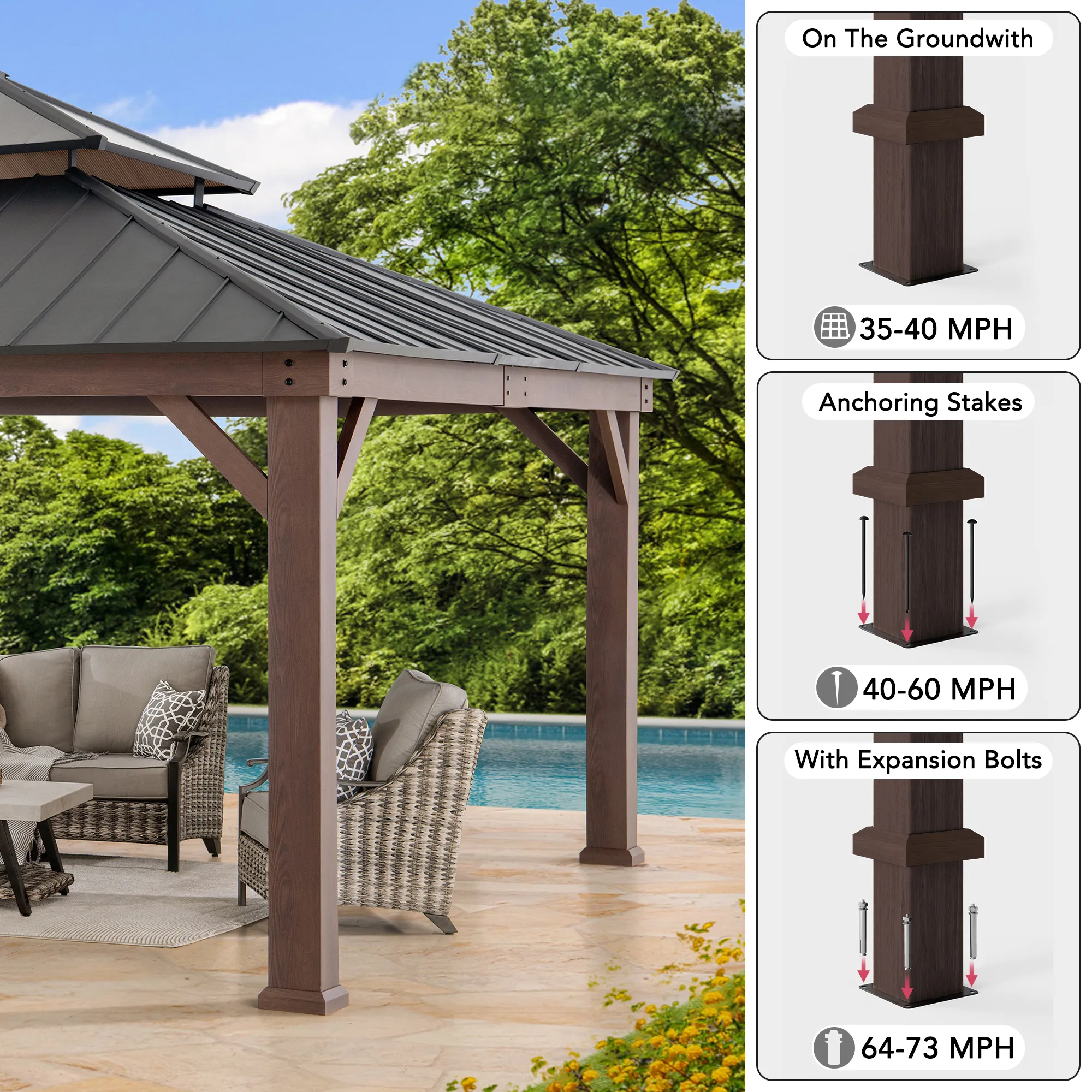 Double-Tier Metal Gazebo 16' x 18' - Wood Grain - Image 4
