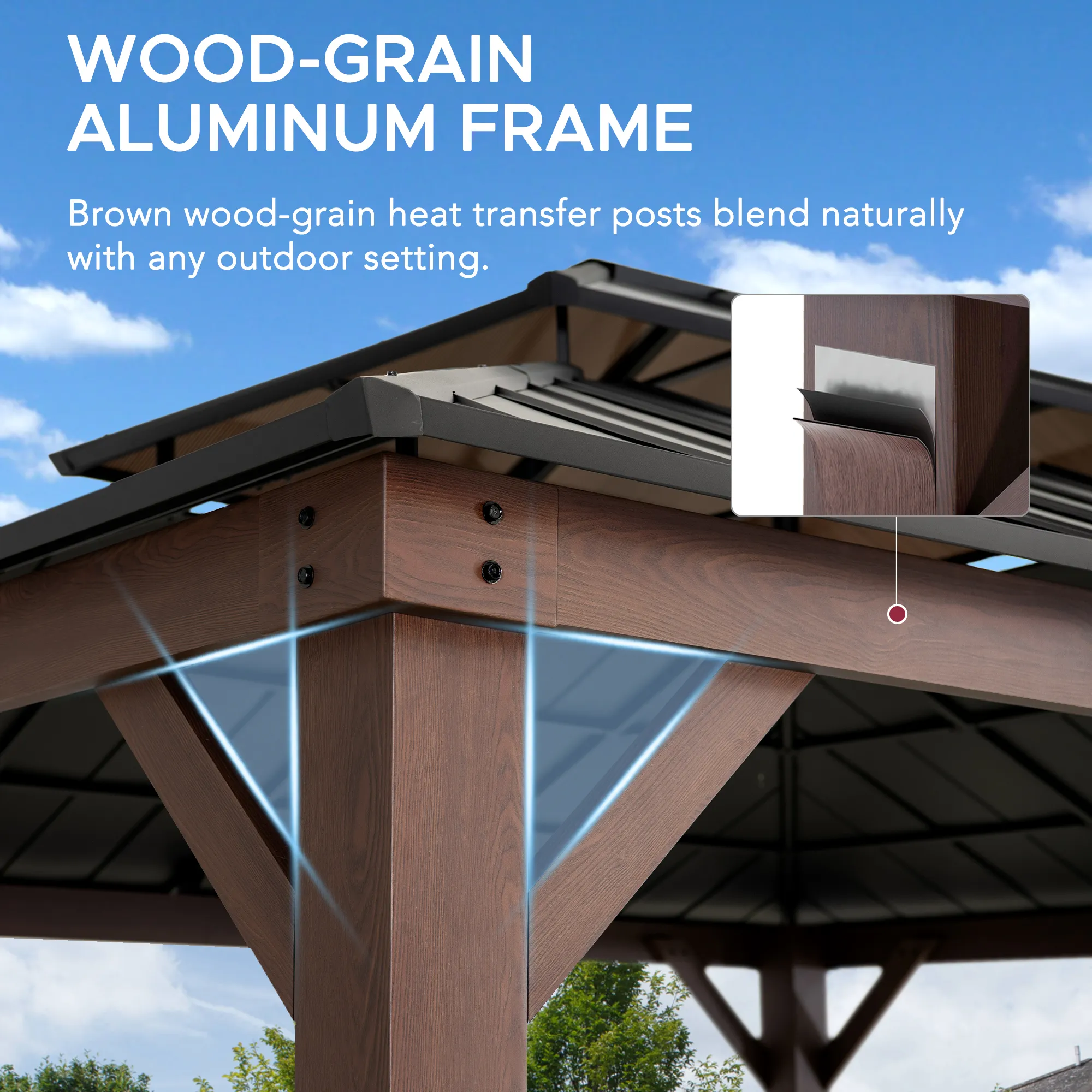Double-Tier Metal Gazebo 16' x 18' - Wood Grain - Image 5