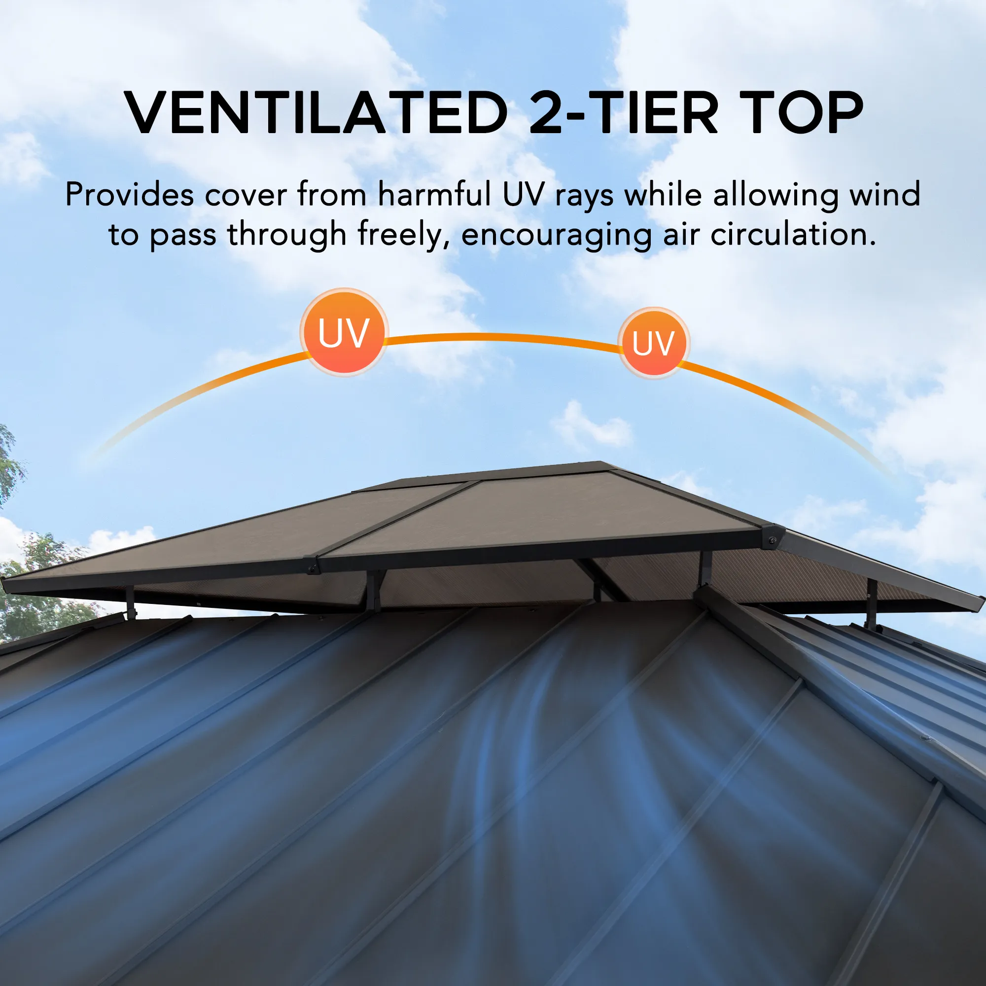 Double-Tier Metal Gazebo 16' x 18' - Wood Grain - Image 9