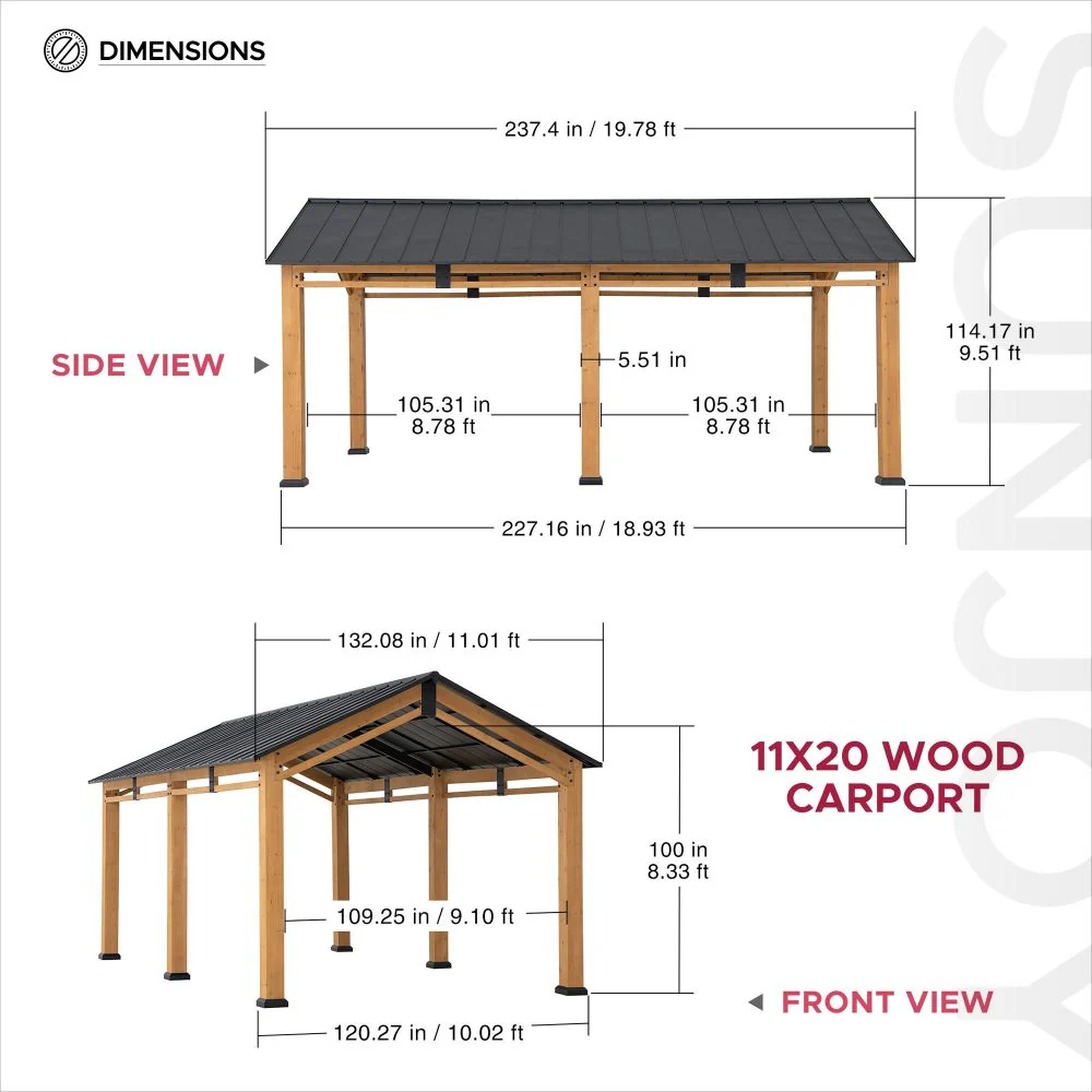 Timberland Premium Wood Carport, 11x20 - Image 3