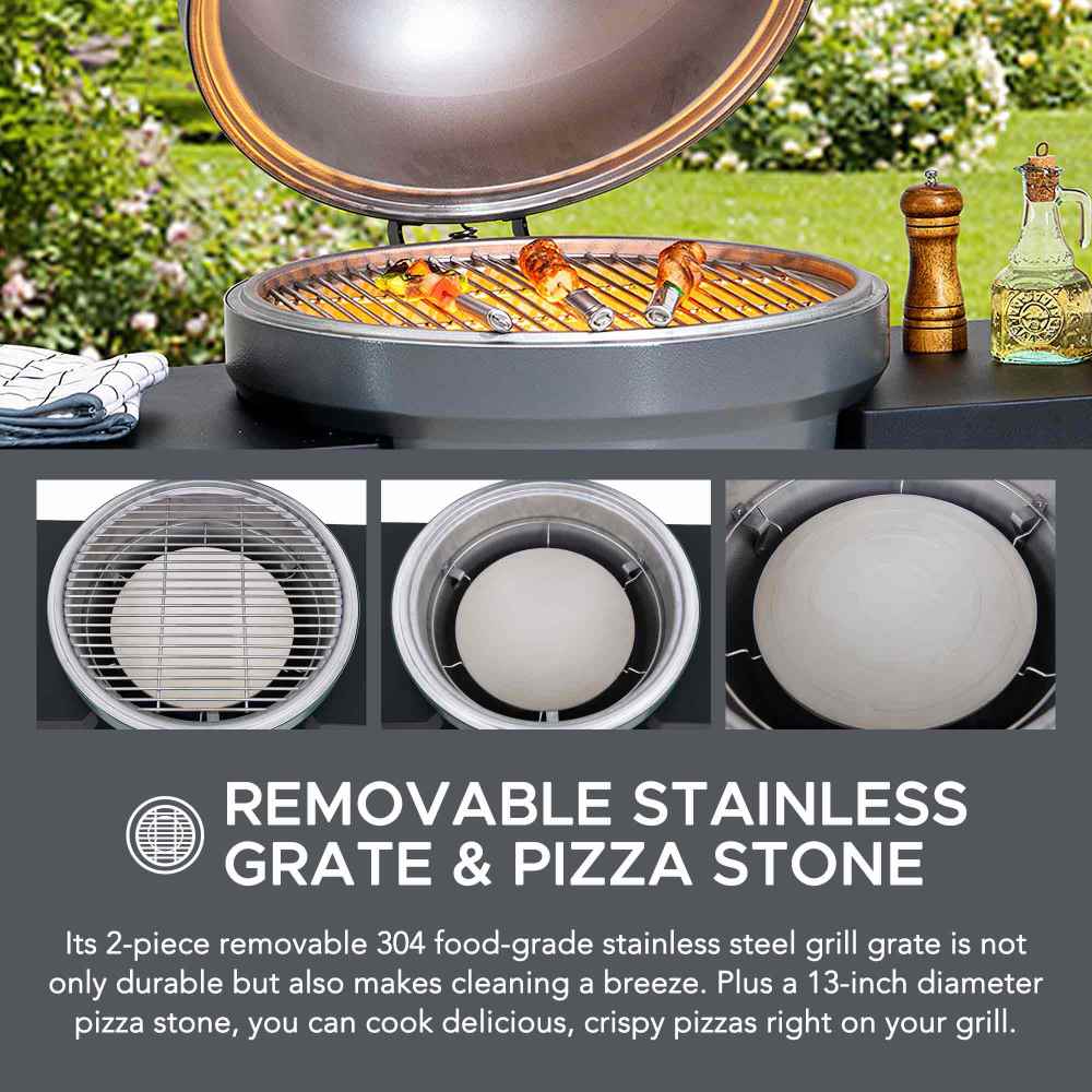 Pinnacle Egg-Shaped Charcoal Grill & Smoker 20" - Stone Gray - Image 4