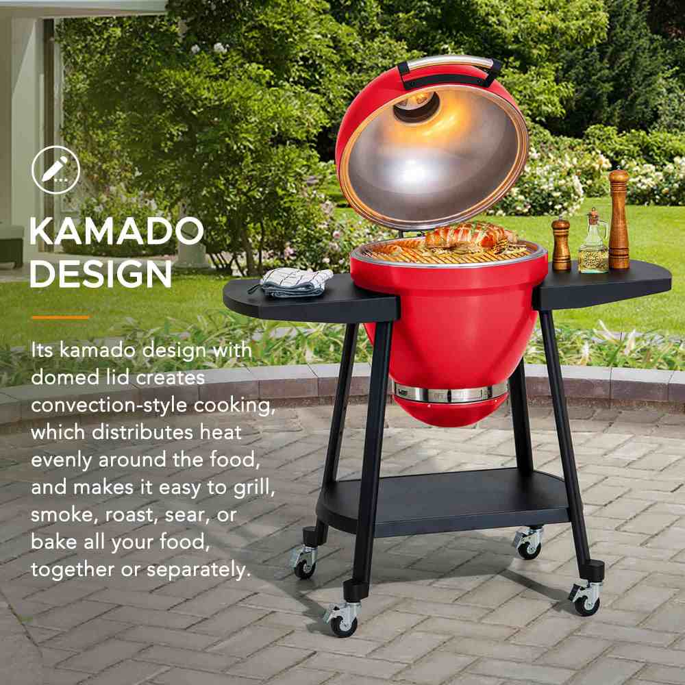 Egg-Shaped Charcoal Grill Smoker 20" - Fire Engine Red - Image 11