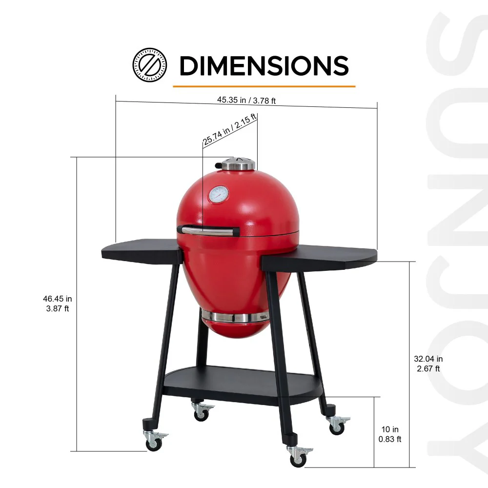 Egg-Shaped Charcoal Grill Smoker 20" - Fire Engine Red - Image 3