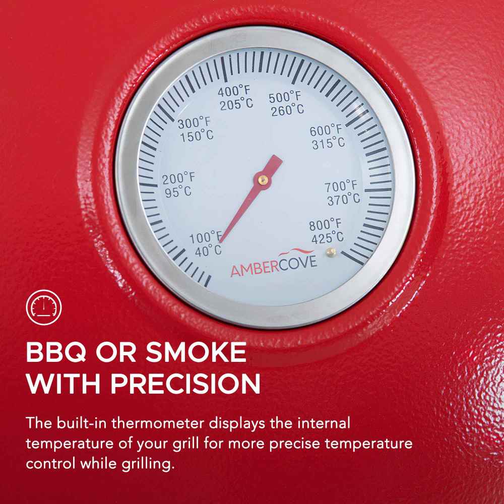 Egg-Shaped Charcoal Grill Smoker 20" - Fire Engine Red - Image 5