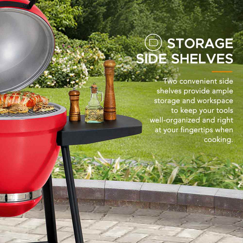Egg-Shaped Charcoal Grill Smoker 20" - Fire Engine Red - Image 7
